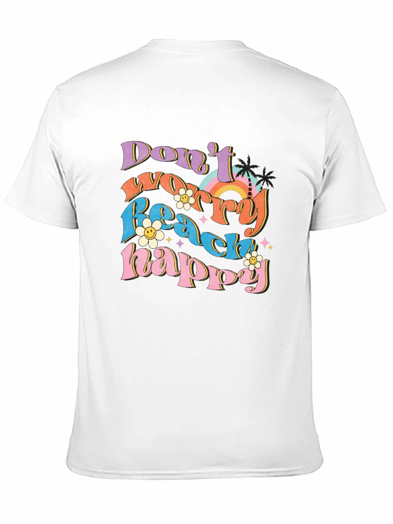 Black Don't Worry Beach Happy Graphic T-Shirt view 11