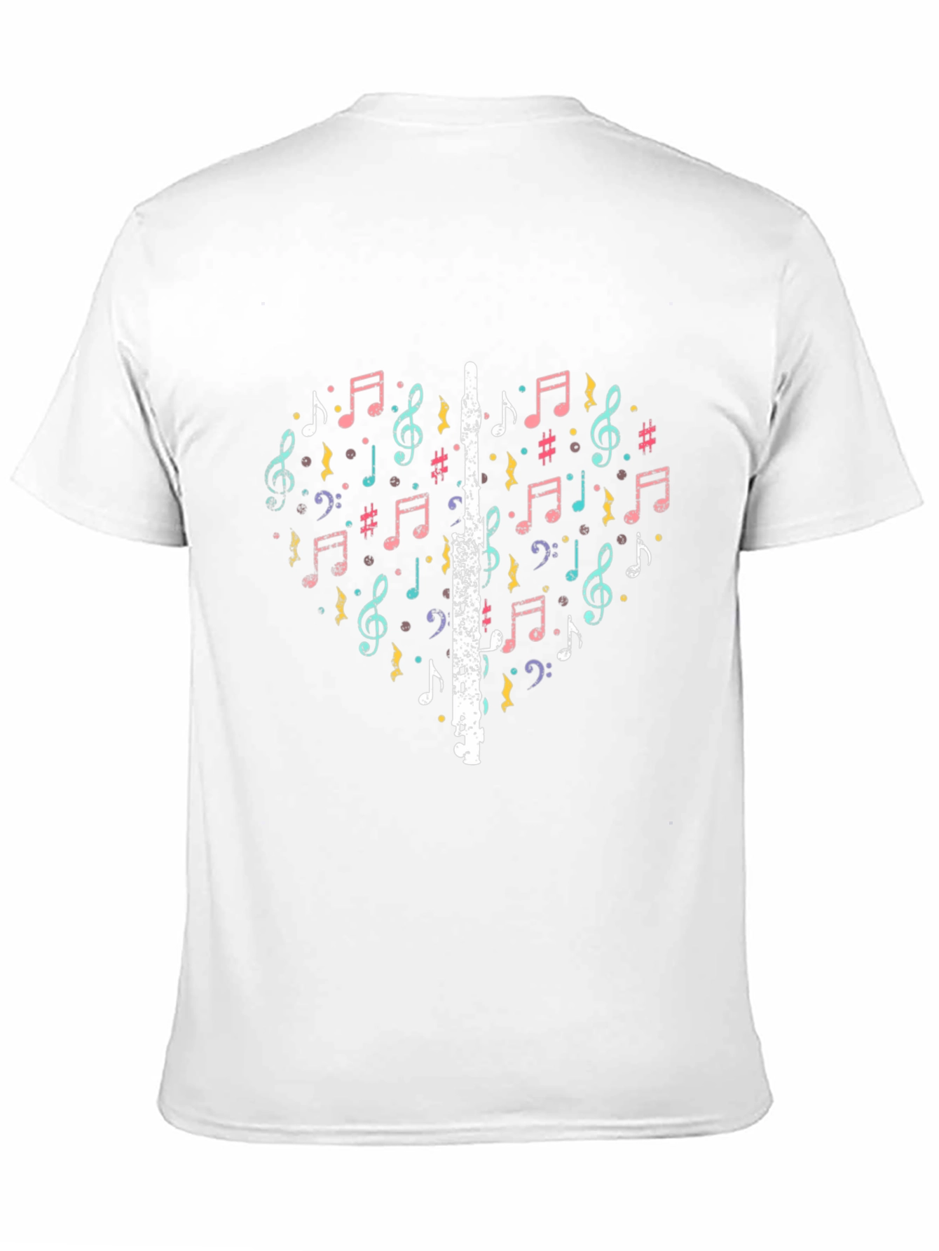 Black Musical Heart T-Shirt - Flute and Notes Design view 11