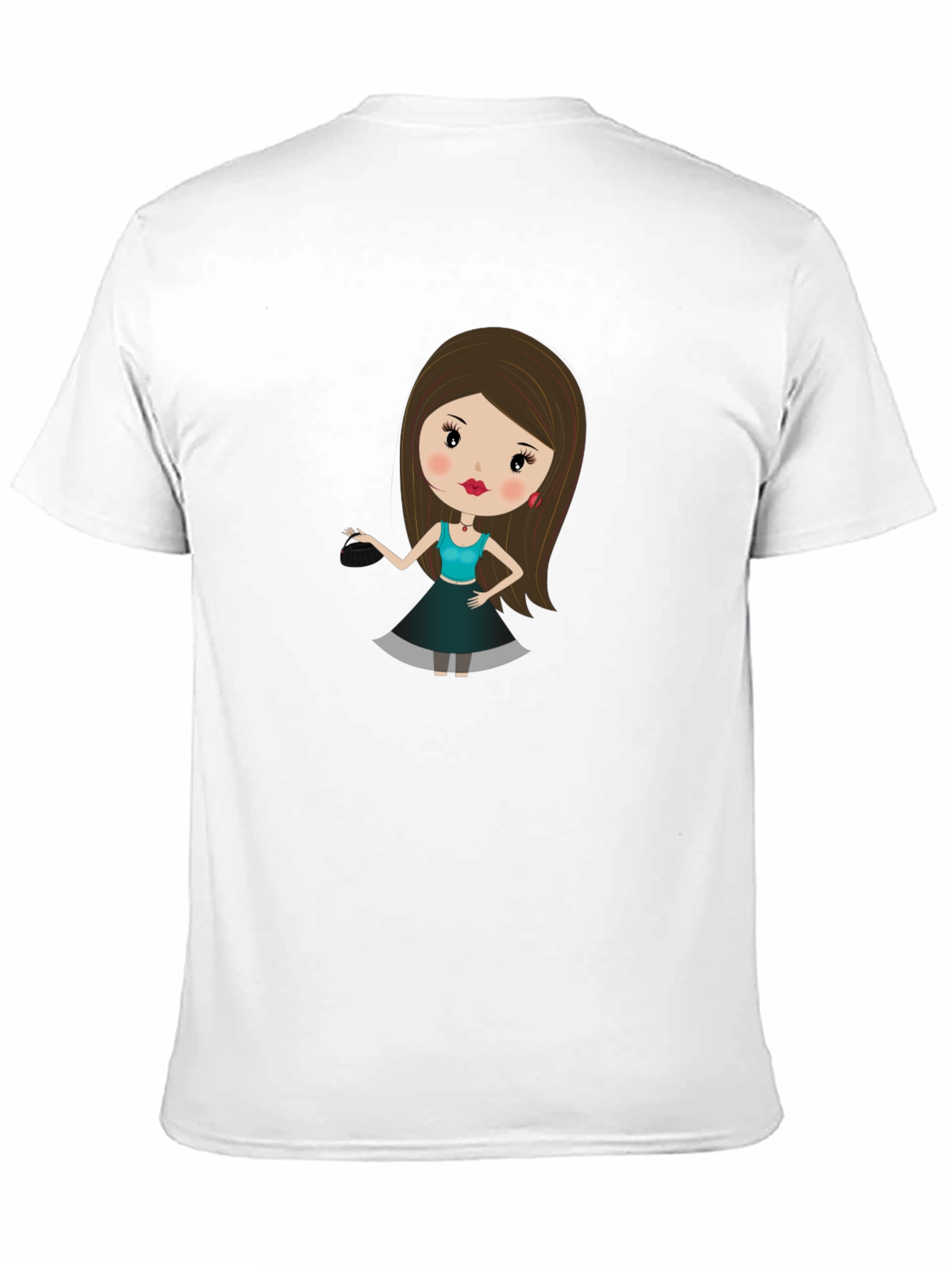 Black Cute Cartoon Girl Print Black T-Shirt view 11