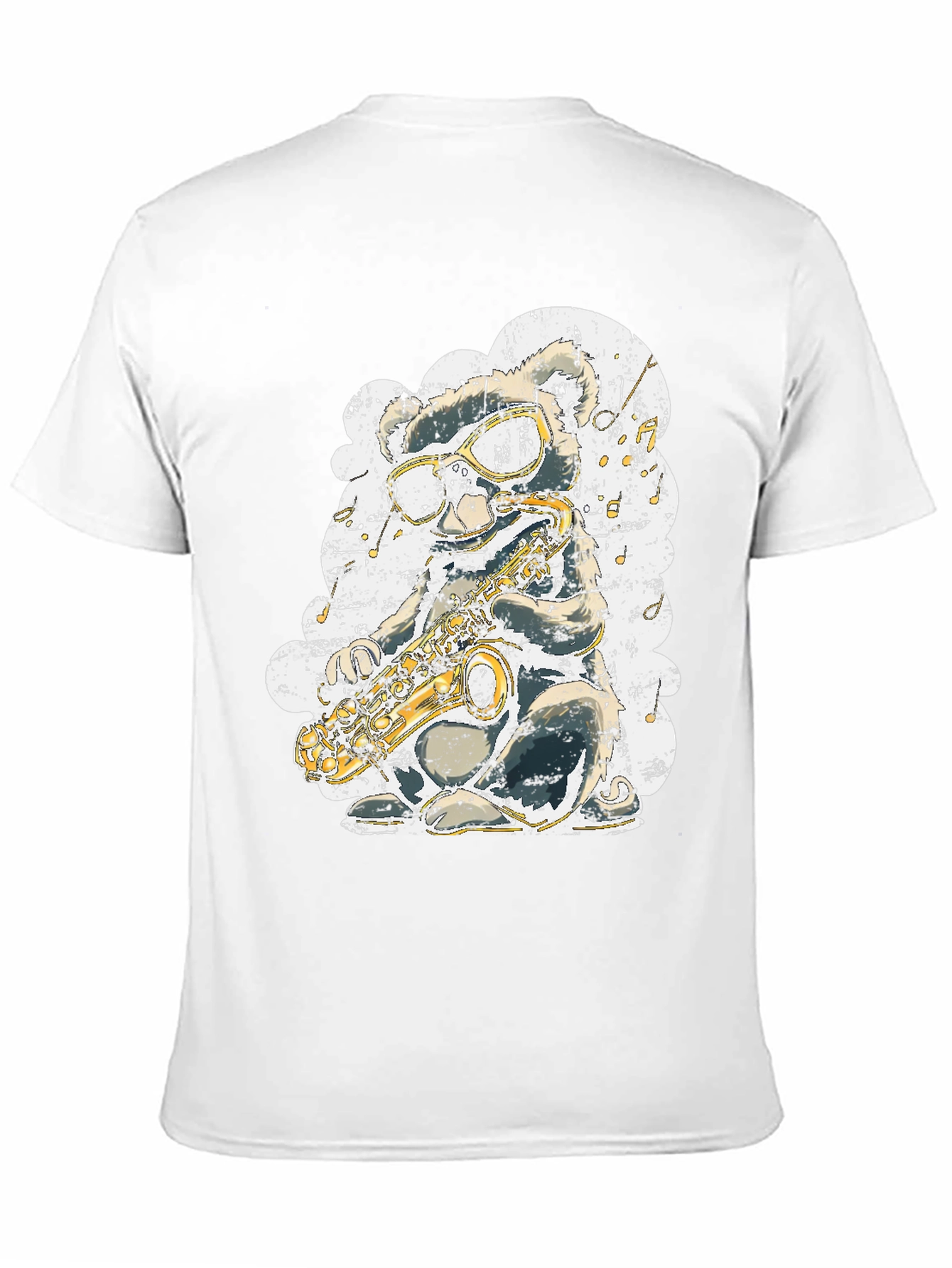 Black Cool Cartoon Mouse Saxophone Player Graphic T-Shirt view 11