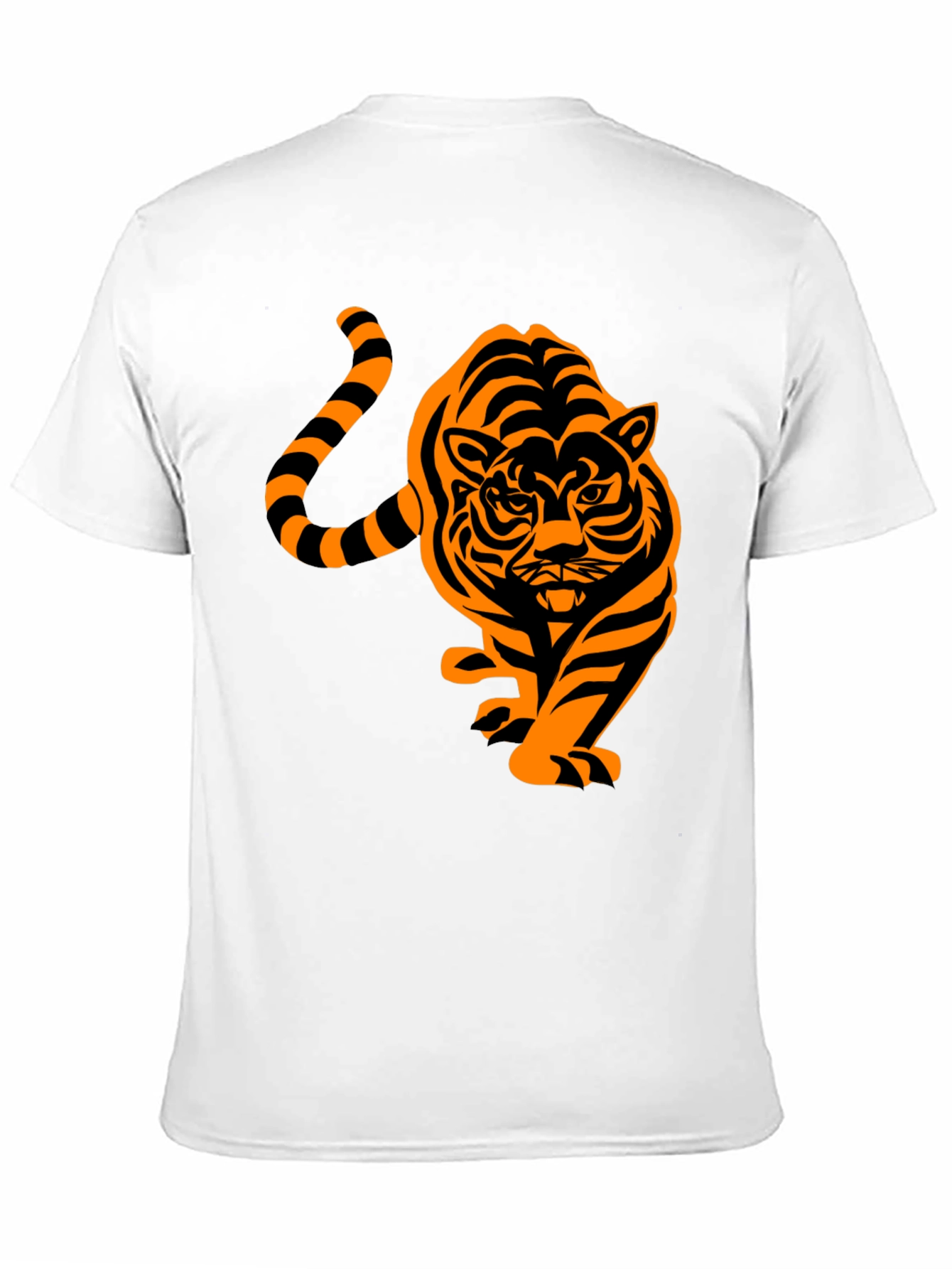Black Men's Black T-Shirt with Orange Tiger Design view 11