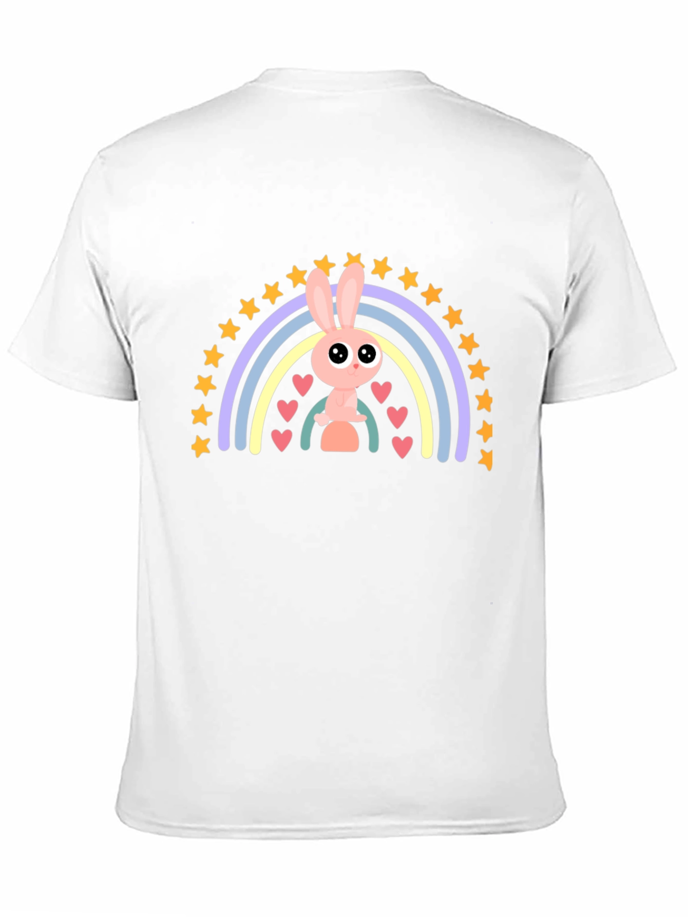 Black Cute Bunny Rainbow Graphic Tee - Soft Black Cotton T-Shirt view 11