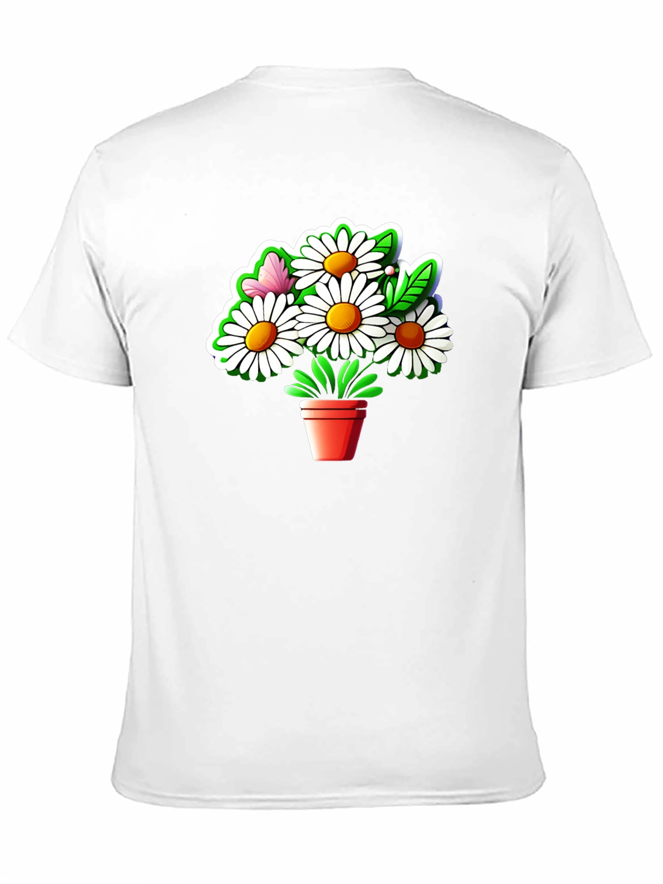 Black Daisy Flower Pot Graphic Tee - Black Cotton Casual T-Shirt view 11
