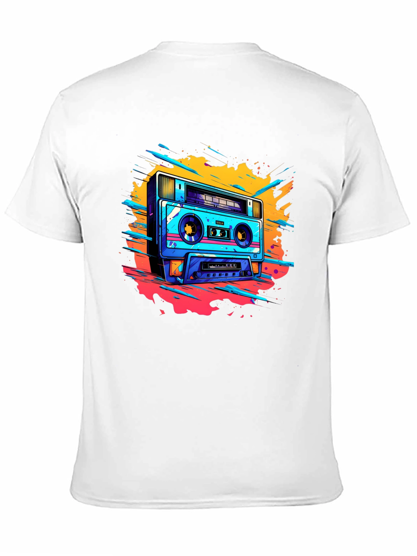 Black Retro Boombox Graphic Tee - Black Cotton T-Shirt view 11