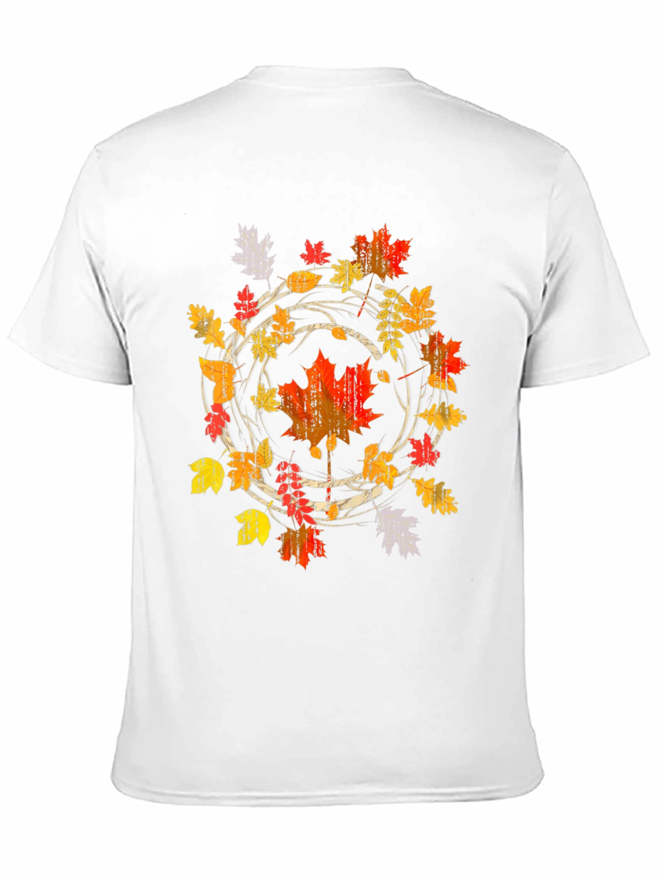 Black Autumn Leaf Circle Graphic Tee - Black Cotton Shirt view 11