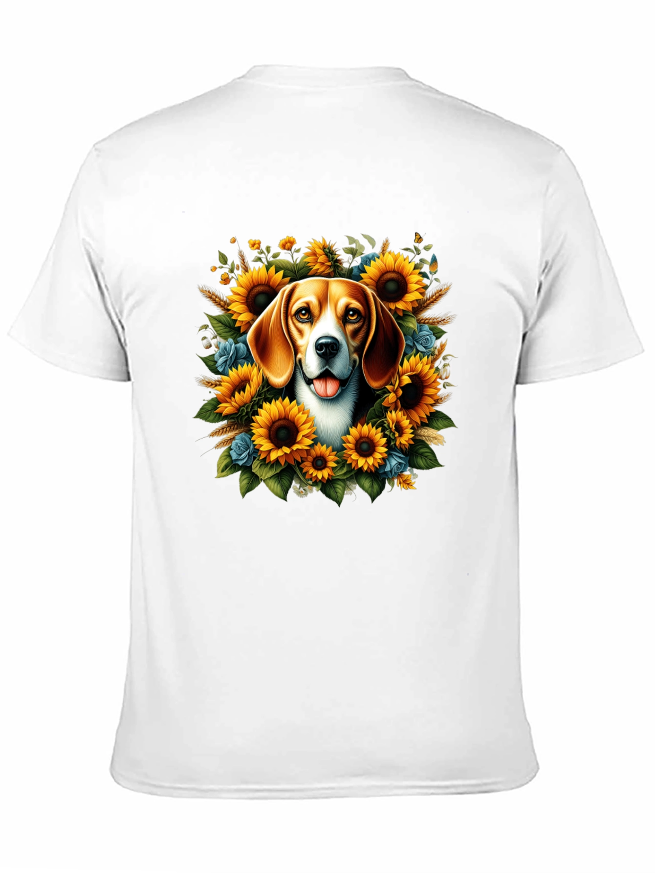 Black Dog Surrounded by Sunflowers Black T-Shirt view 11