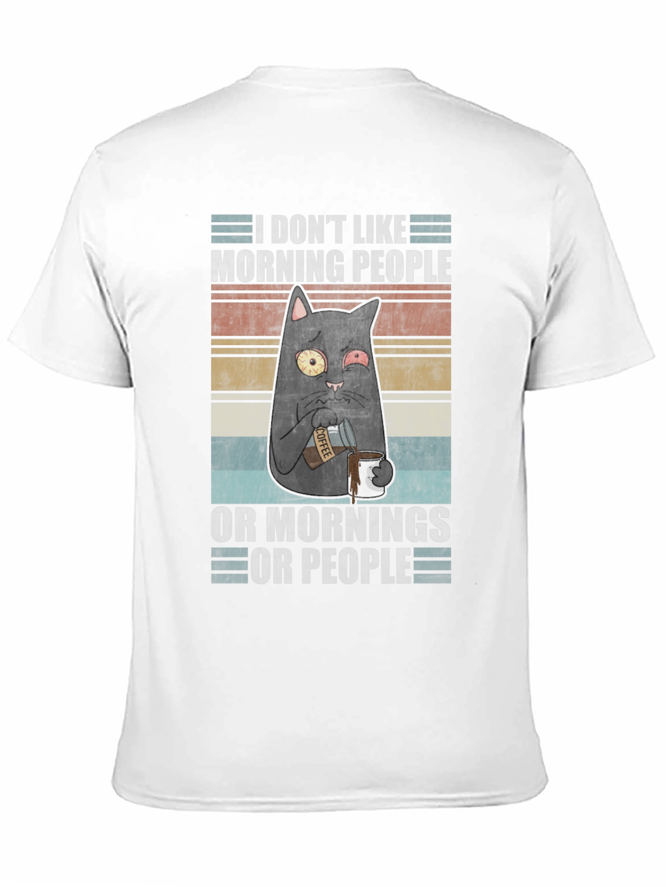 Black Humorous 'I Don't Like Morning People' Cat T-Shirt view 11
