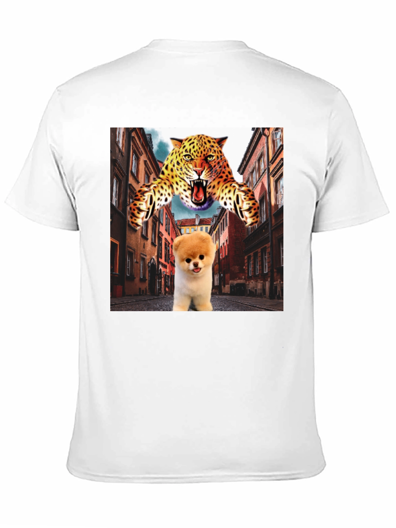 Black Novelty Graphic T-Shirt: Leopard and Pomeranian Design view 11