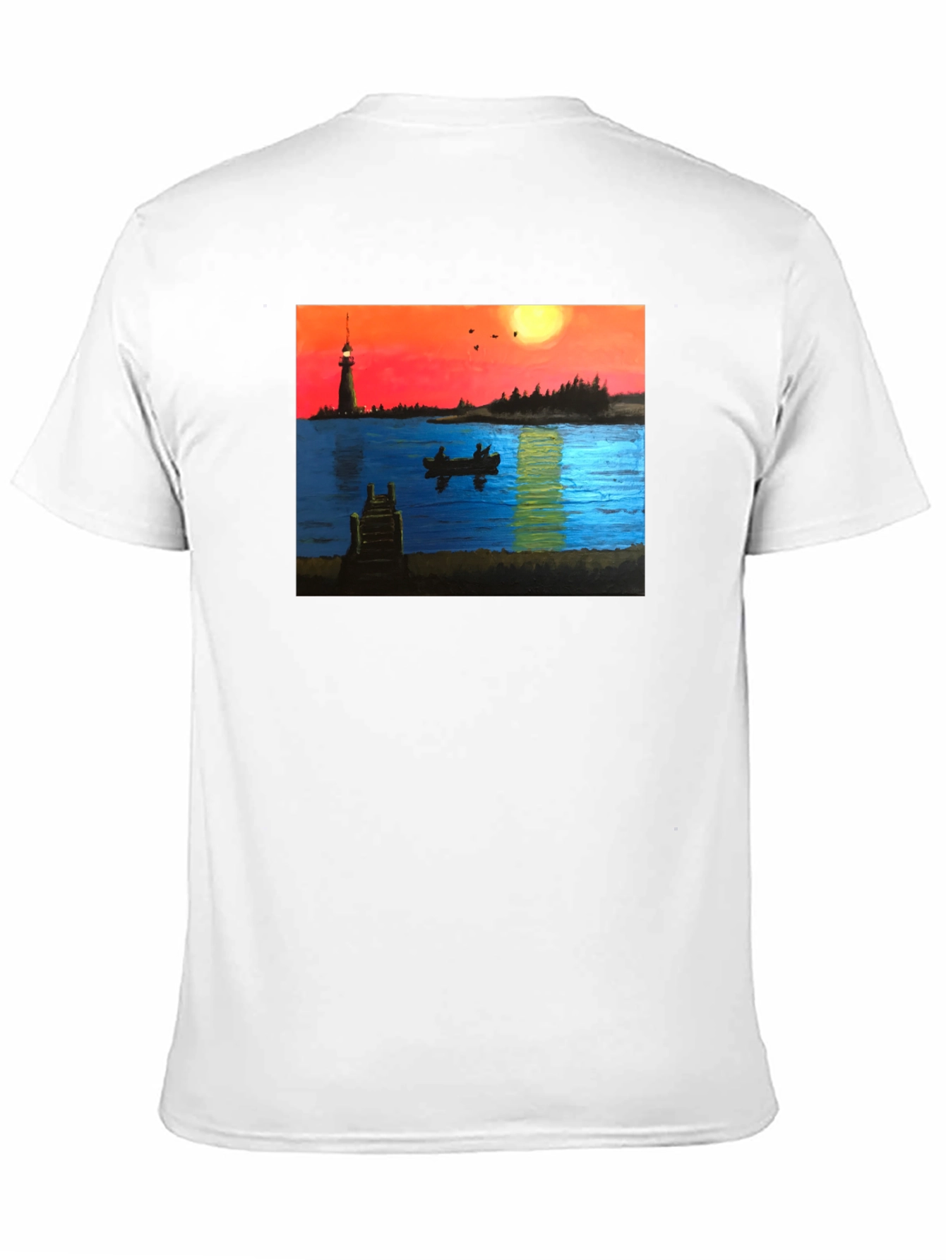 Black Sunset Lake Lighthouse Graphic Tee view 11
