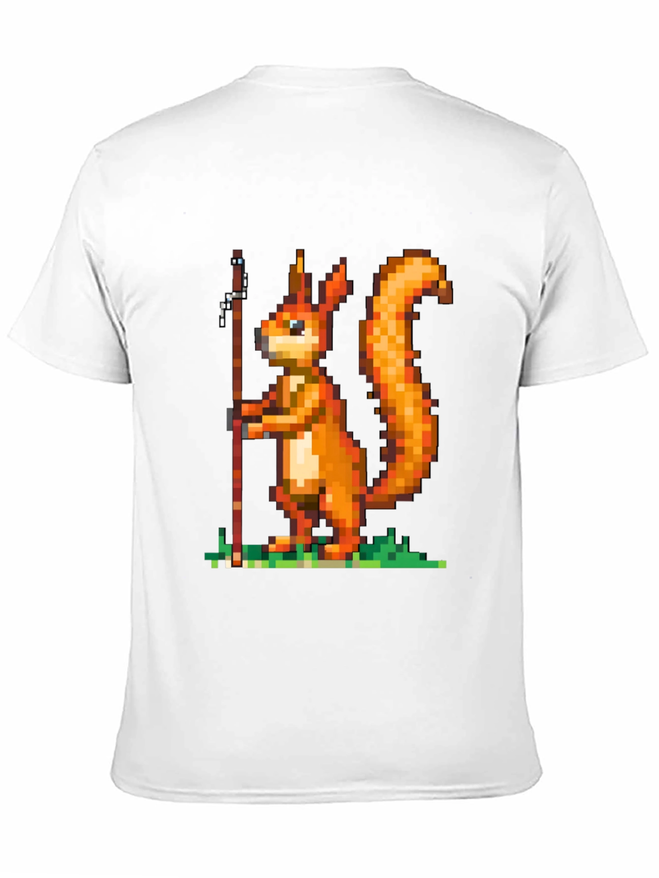 Black Pixel Squirrel Fishing T-Shirt - Black Cotton Tee view 11
