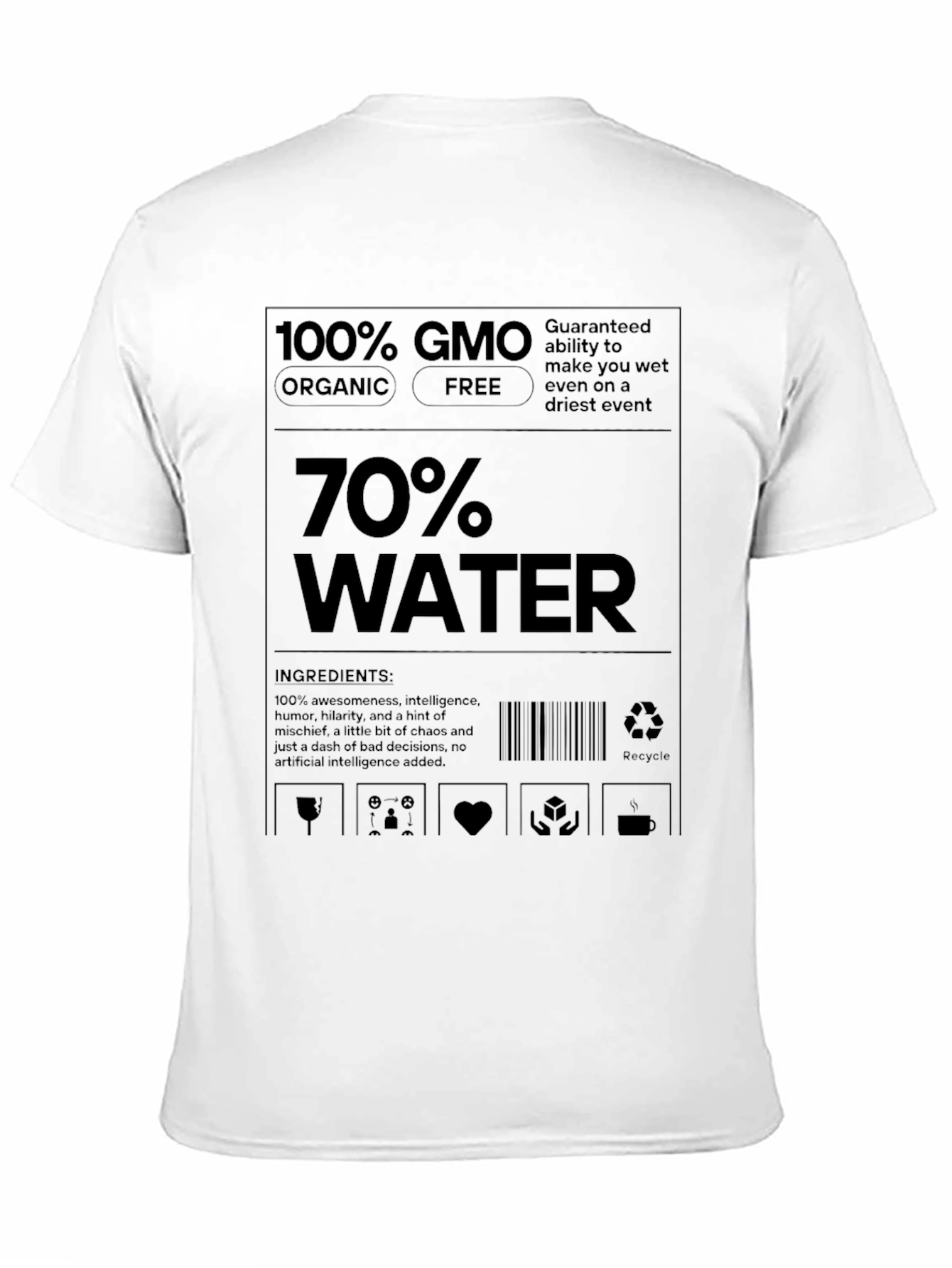 Black Humorous 70% Water Ingredient Label Graphic Tee view 11