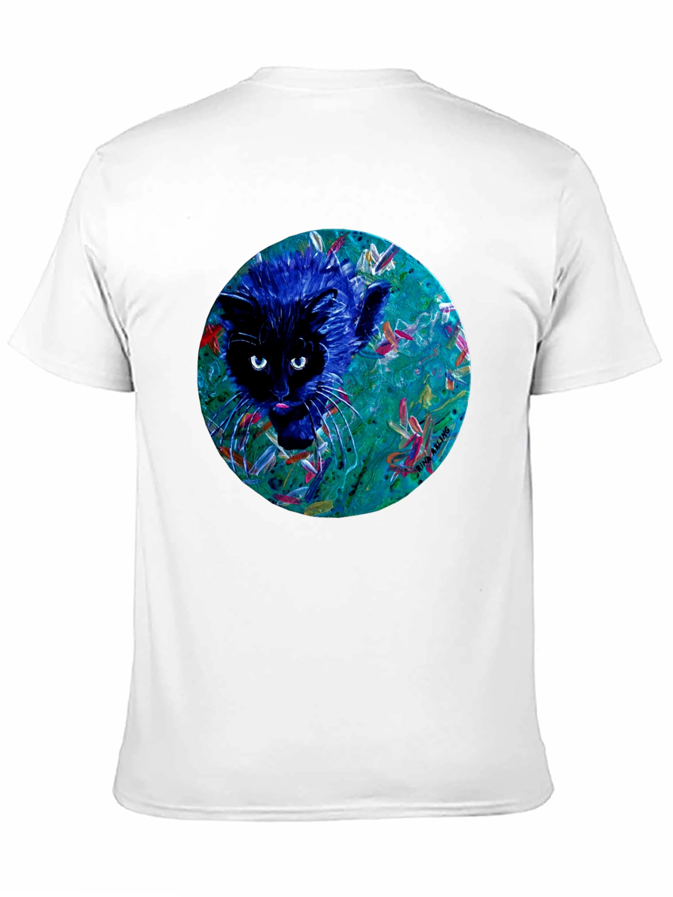 Black Abstract Cat Graphic Tee - Black Cotton T-Shirt view 11