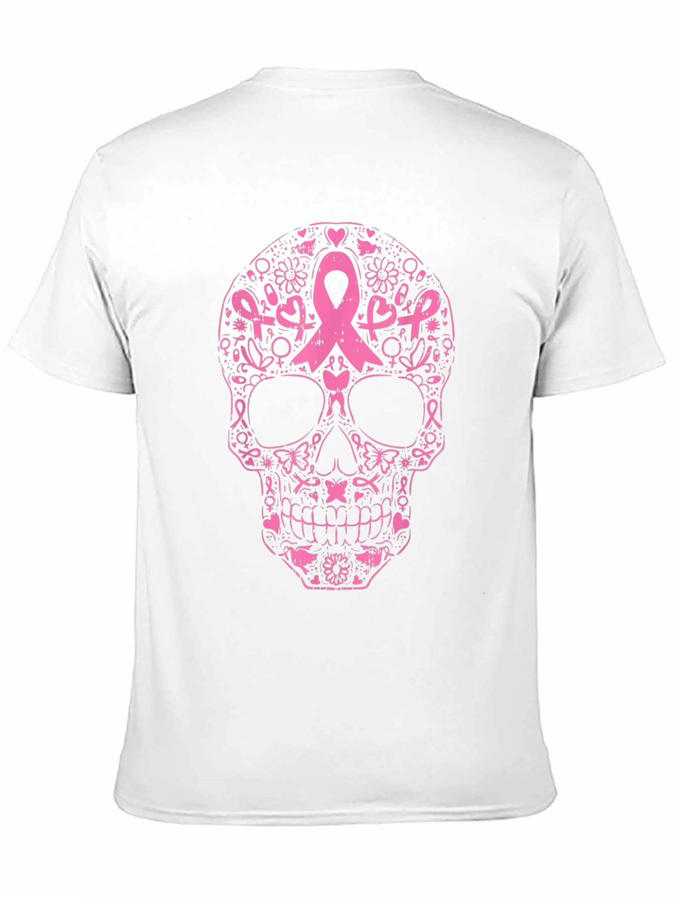 Black Pink Ribbon Skull Graphic Tee - Breast Cancer Awareness view 11
