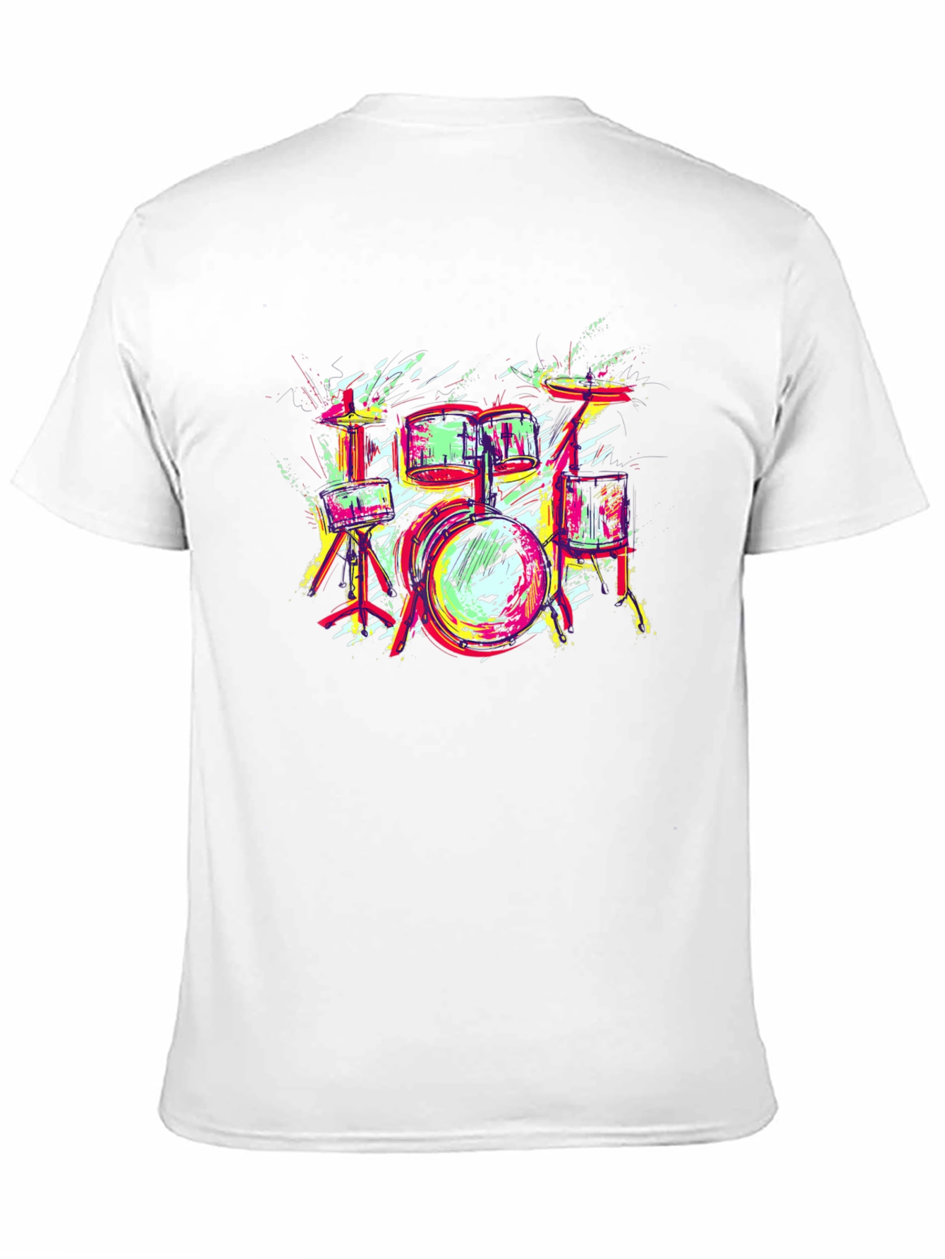 Black Vibrant Drum Set Graphic Tee - Black Cotton T-Shirt view 11