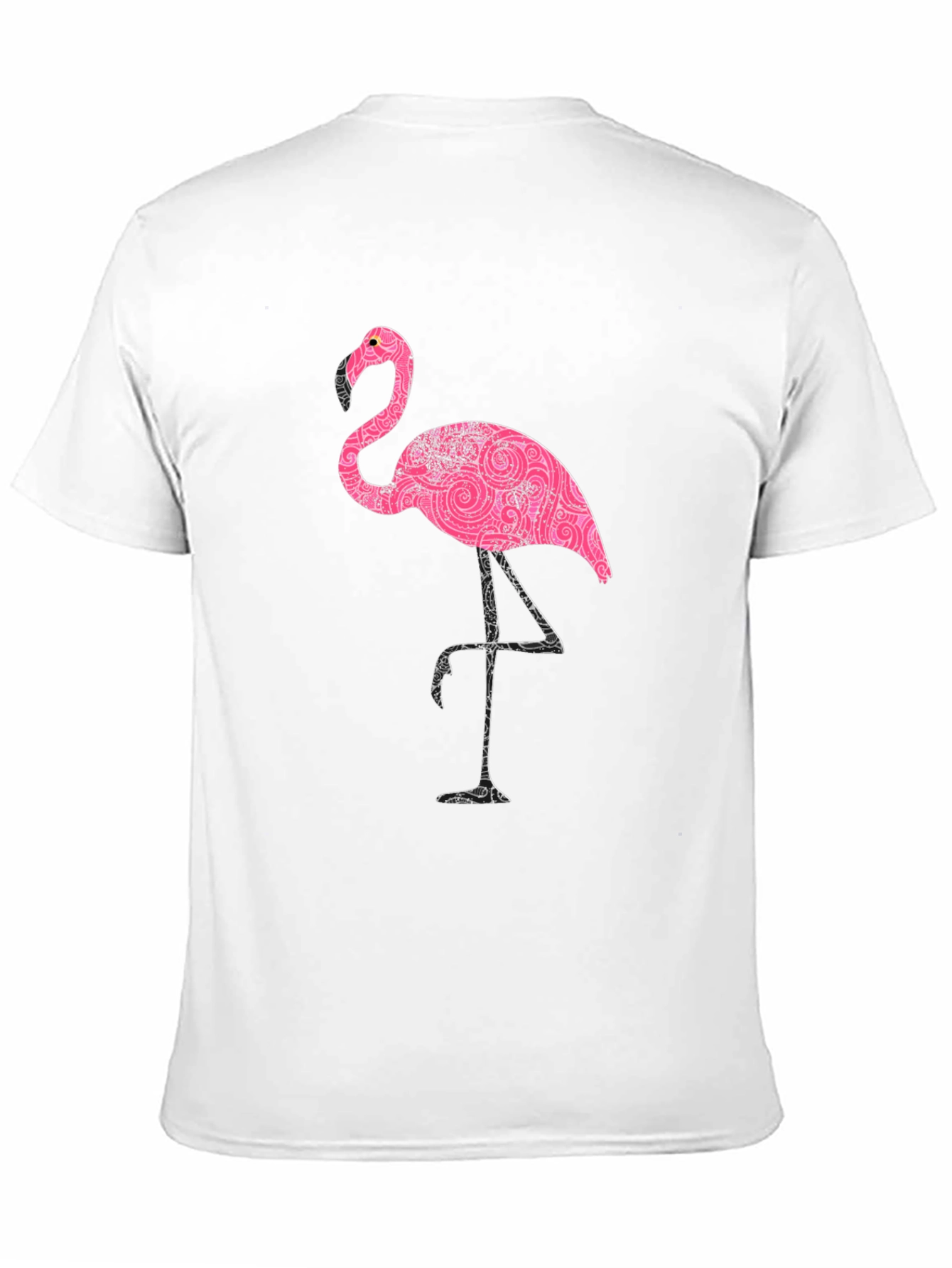 Black Pink Flamingo Print Black T-Shirt view 11