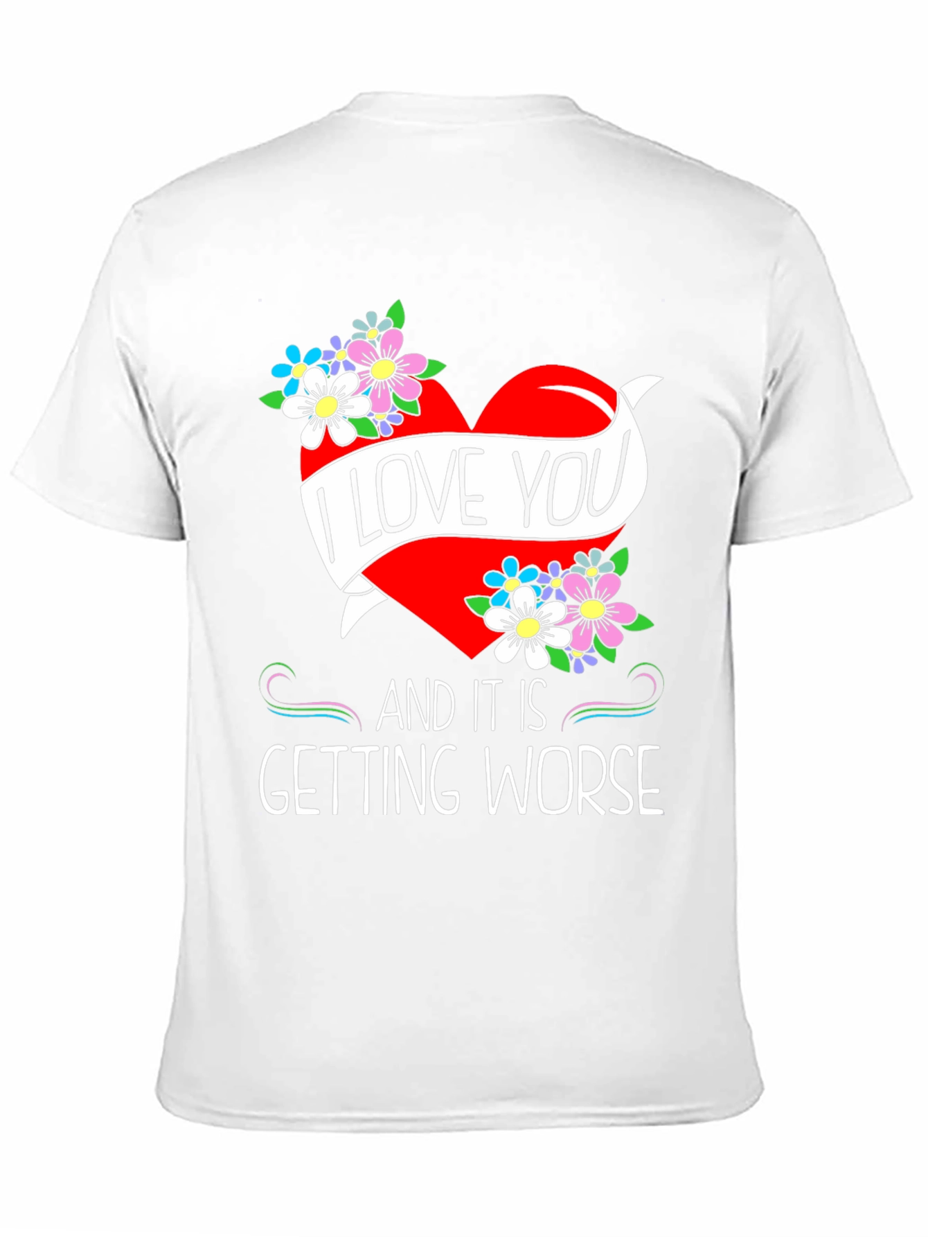 Black I Love You Graphic Tee - Novelty Heart & Flowers Design view 11