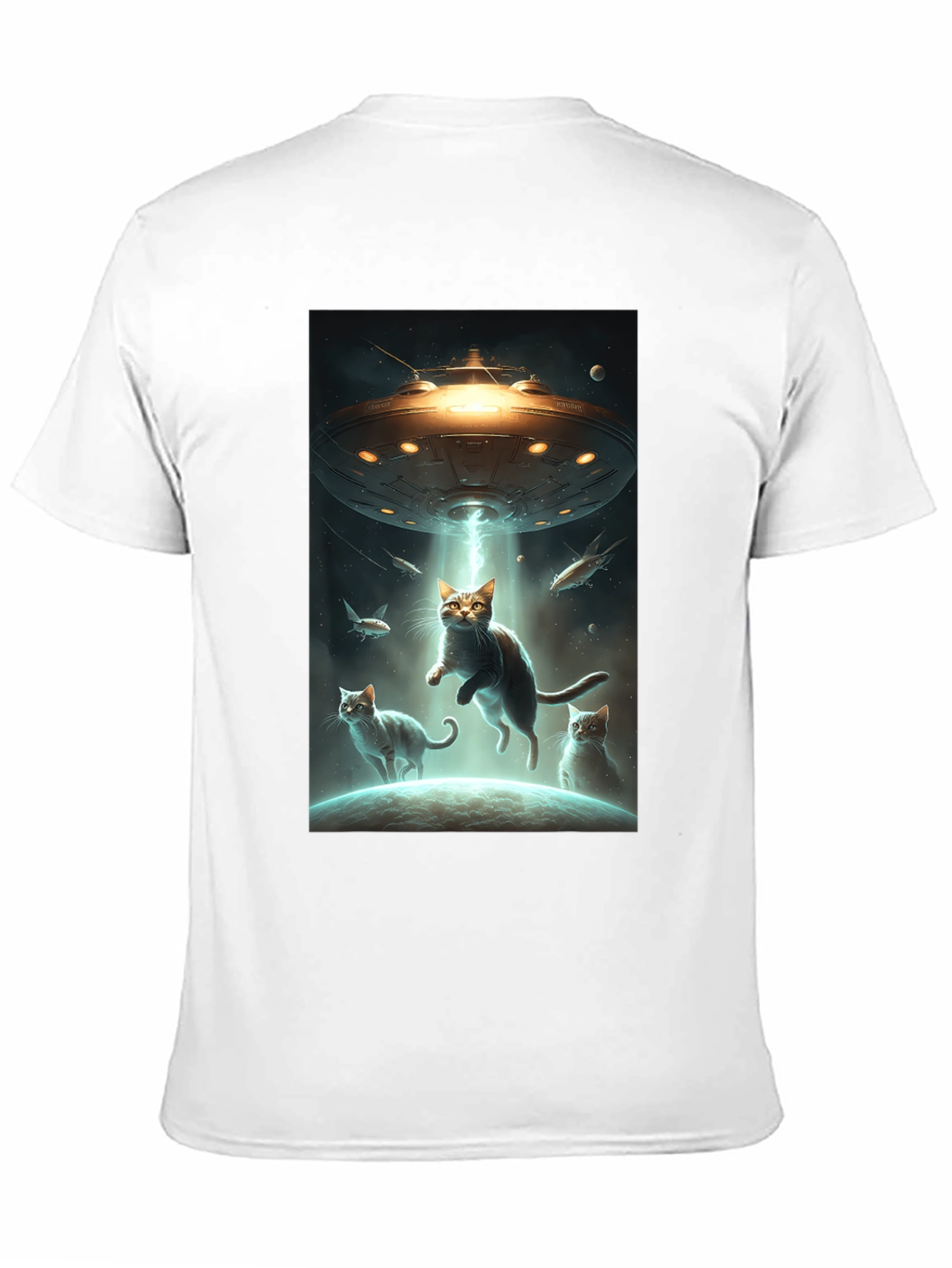 Black UFO Cat Abduction Graphic Tee view 11