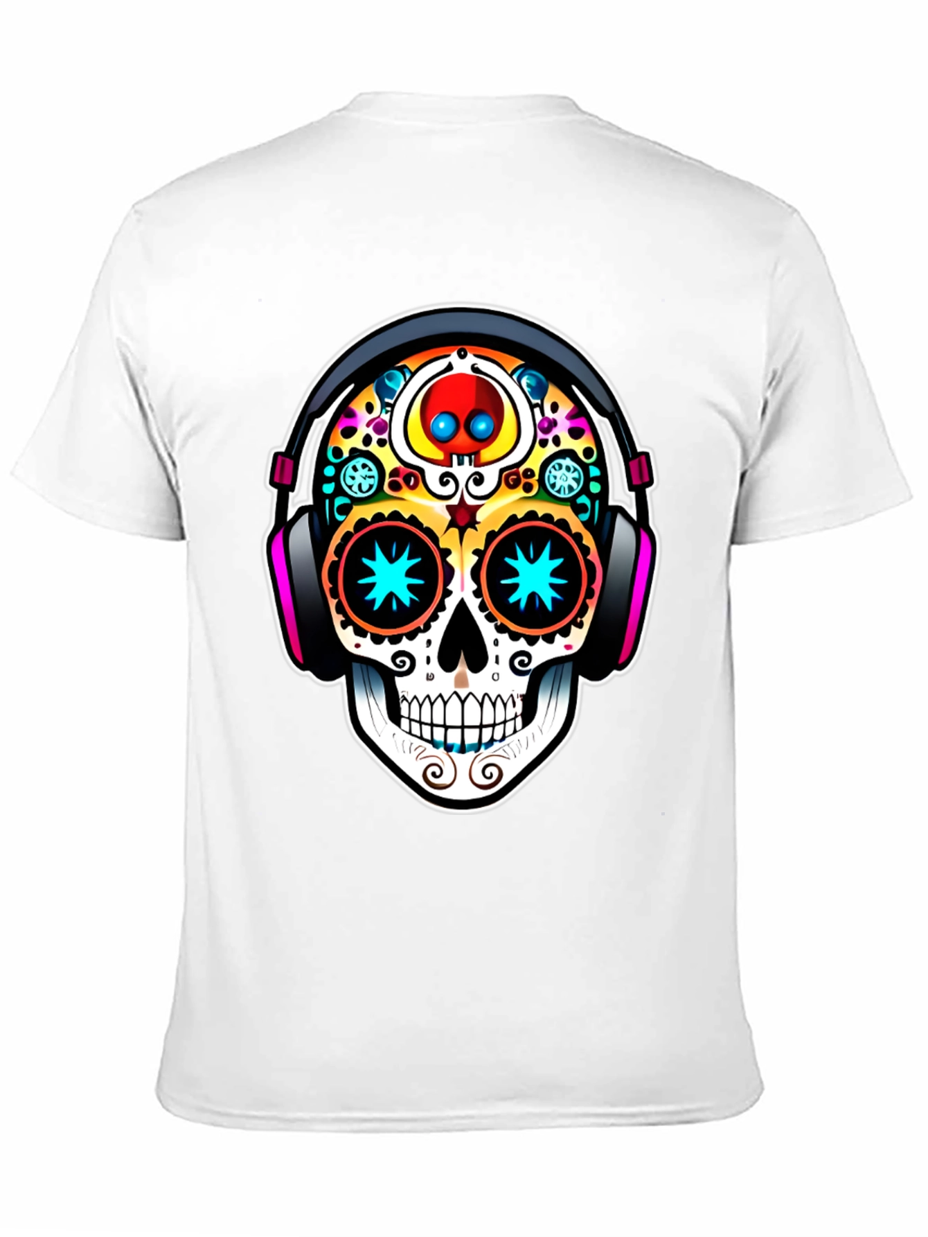 Black Skull DJ Black T-Shirt - Day of the Dead Style view 11