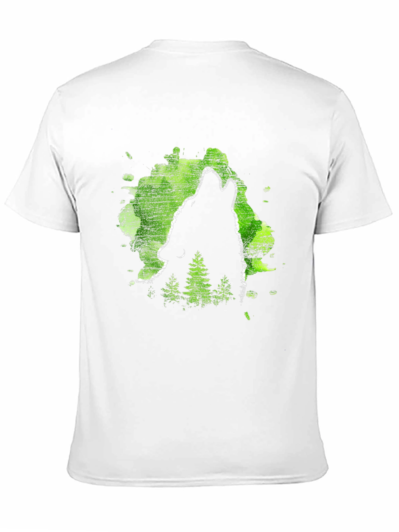 Black Wolf Howl Black T-Shirt, Green Forest Design view 11