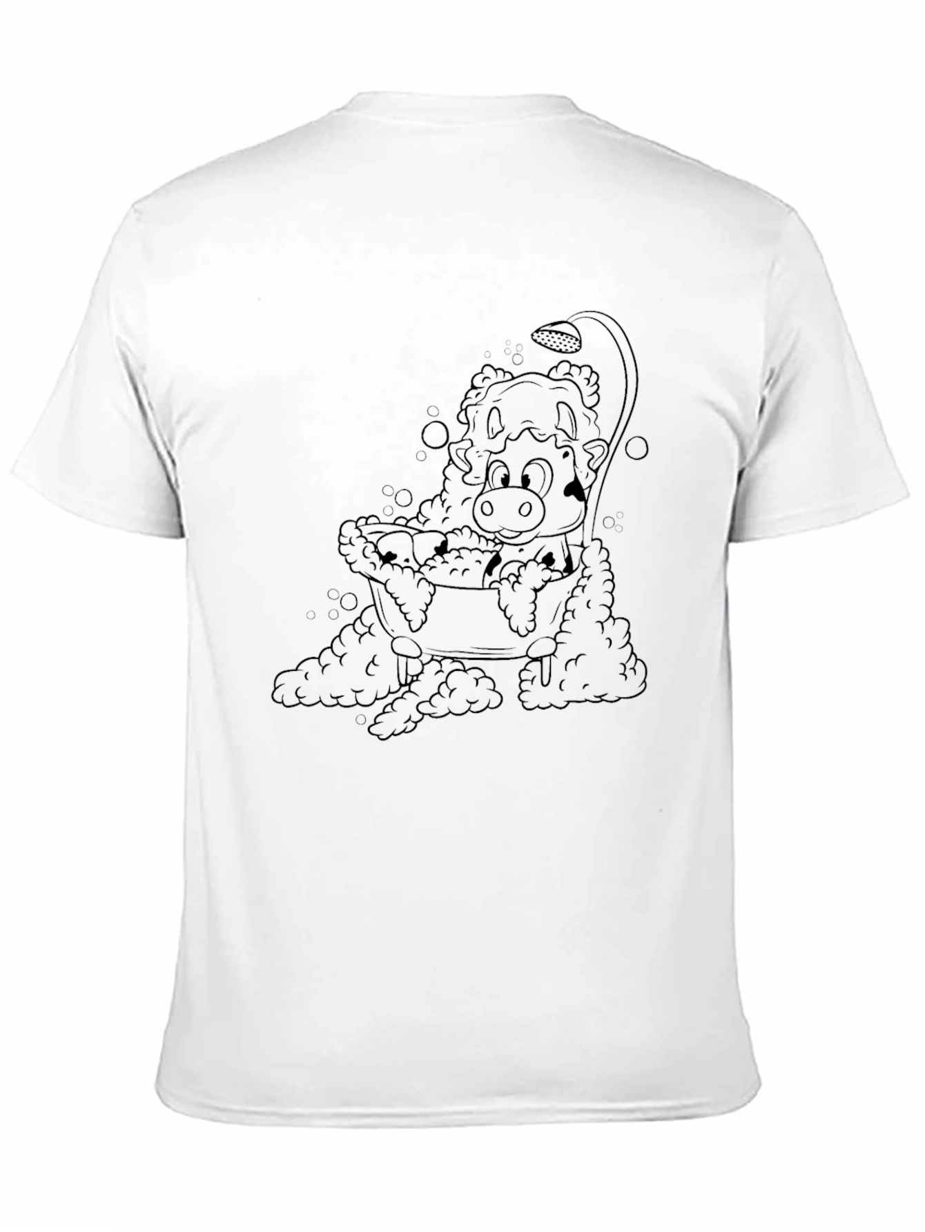 Black Cartoon Cow in Tub Men's Black T-Shirt view 11