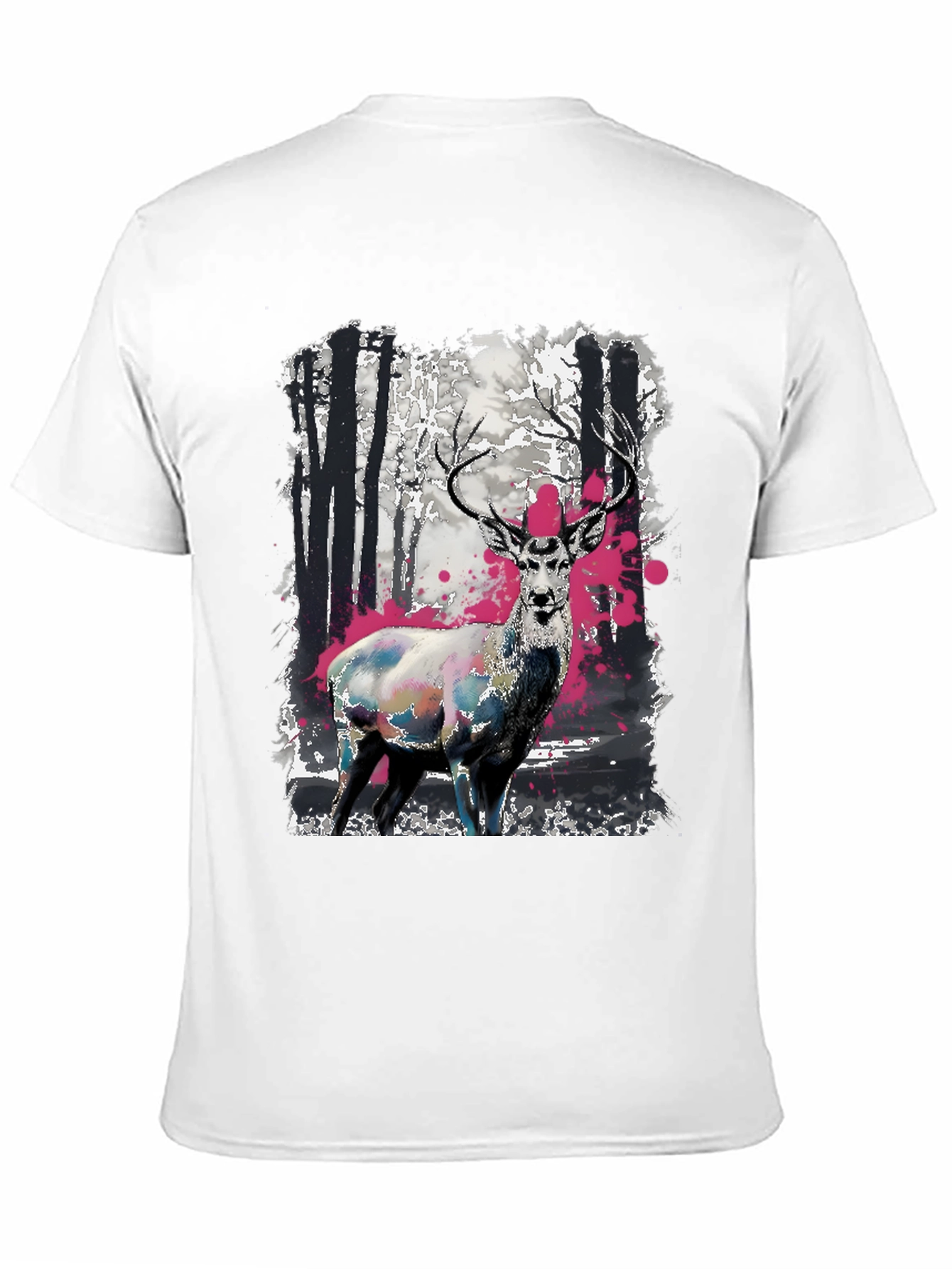 Black Deer in Forest Graphic Print Black T-Shirt view 11