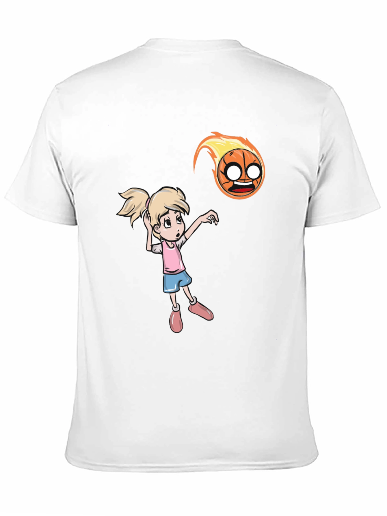 Black Cartoon Girl vs Flaming Basketball T-Shirt view 11