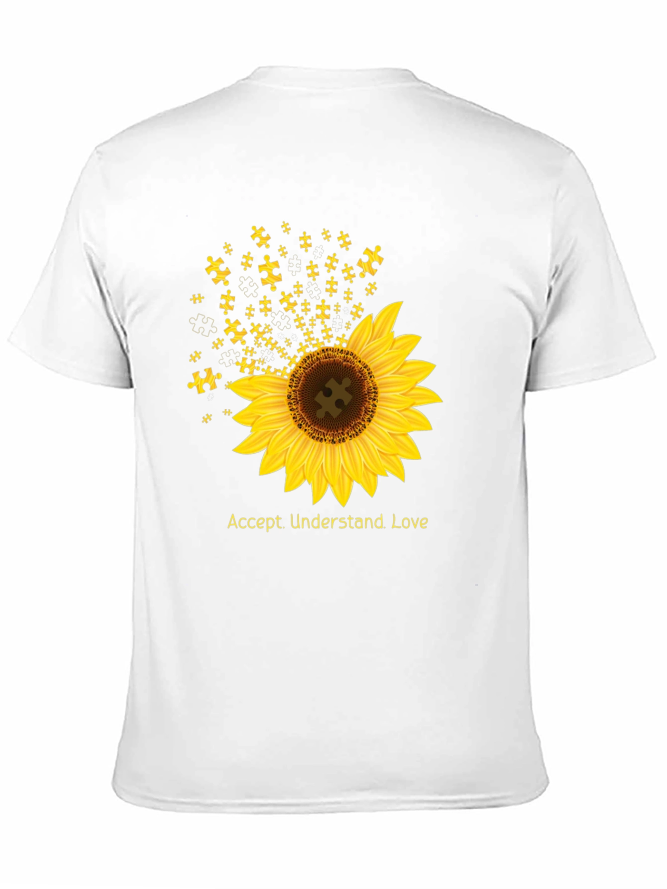 Black Autism Awareness Sunflower T-Shirt - Accept, Understand, Love view 11