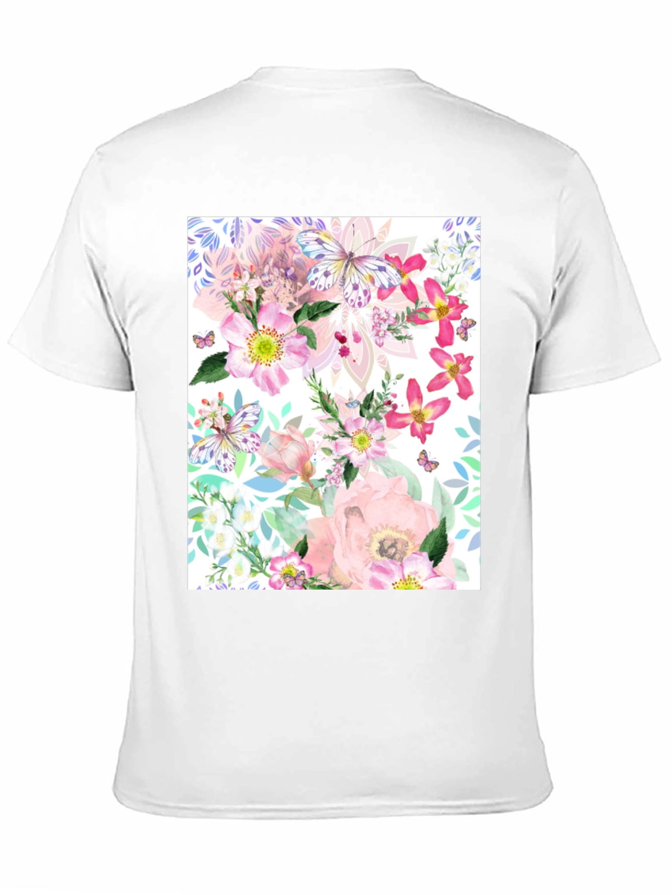 Black Floral Butterfly Print Black T-Shirt view 11