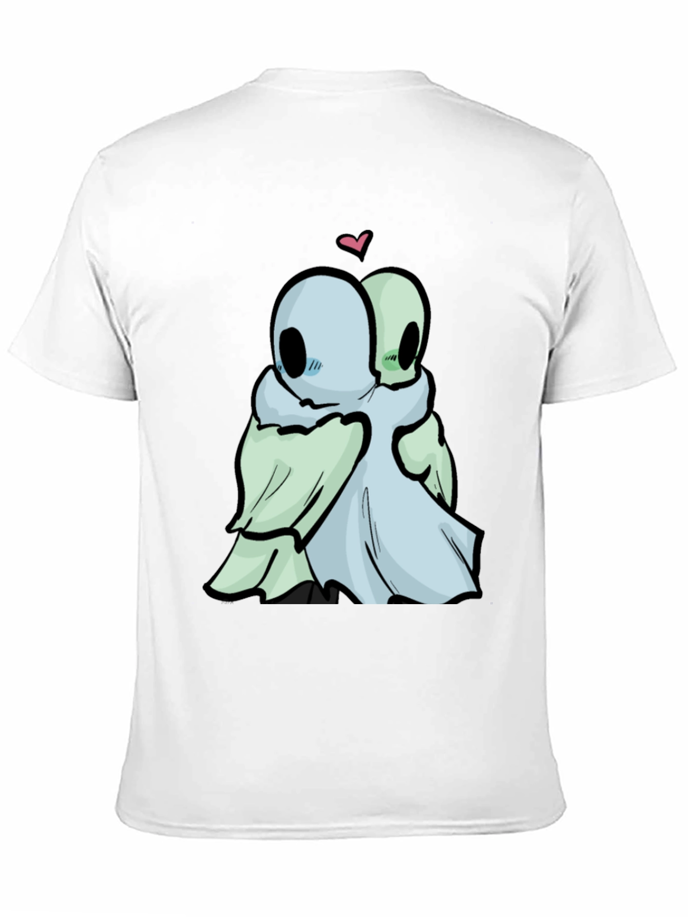 Black Cute Ghost Hug T-Shirt - Black Cotton Tee view 11