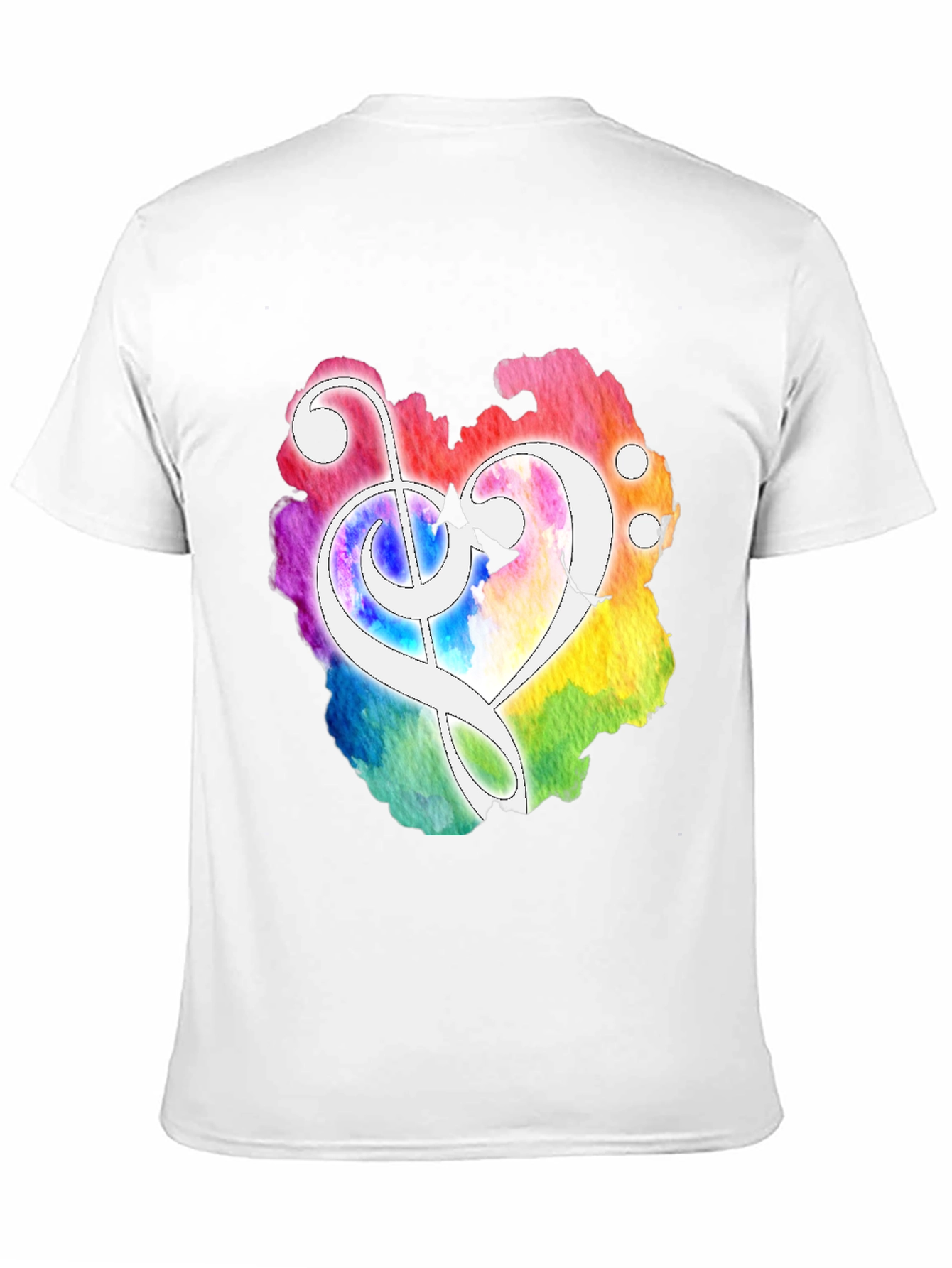 Black Watercolor Heart Treble Clef Black T-Shirt view 11
