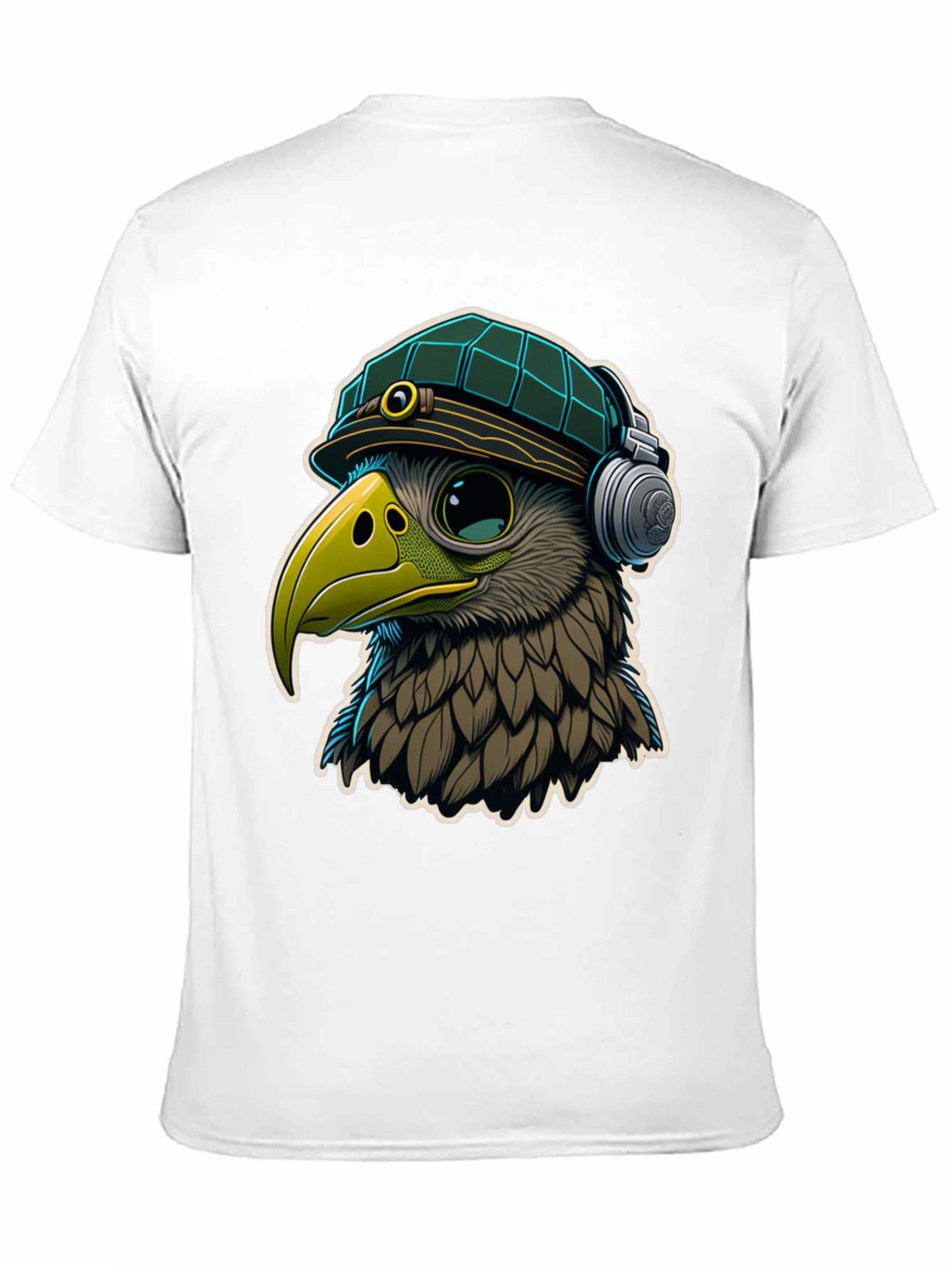 Black Cool Bird in Hat & Headphones Graphic Tee view 11