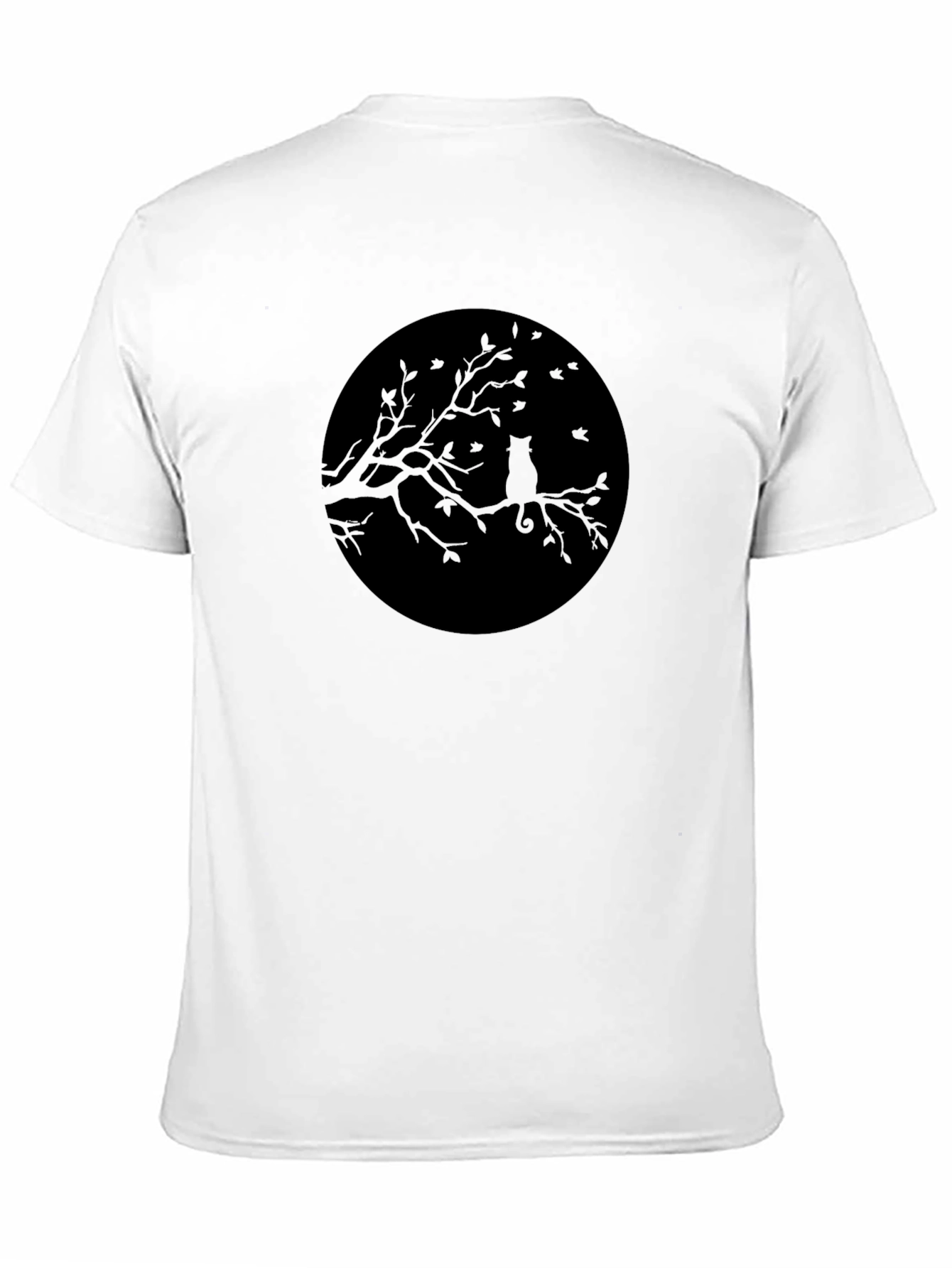 Black Men's Black Cat Silhouette Tree Graphic Tee view 11