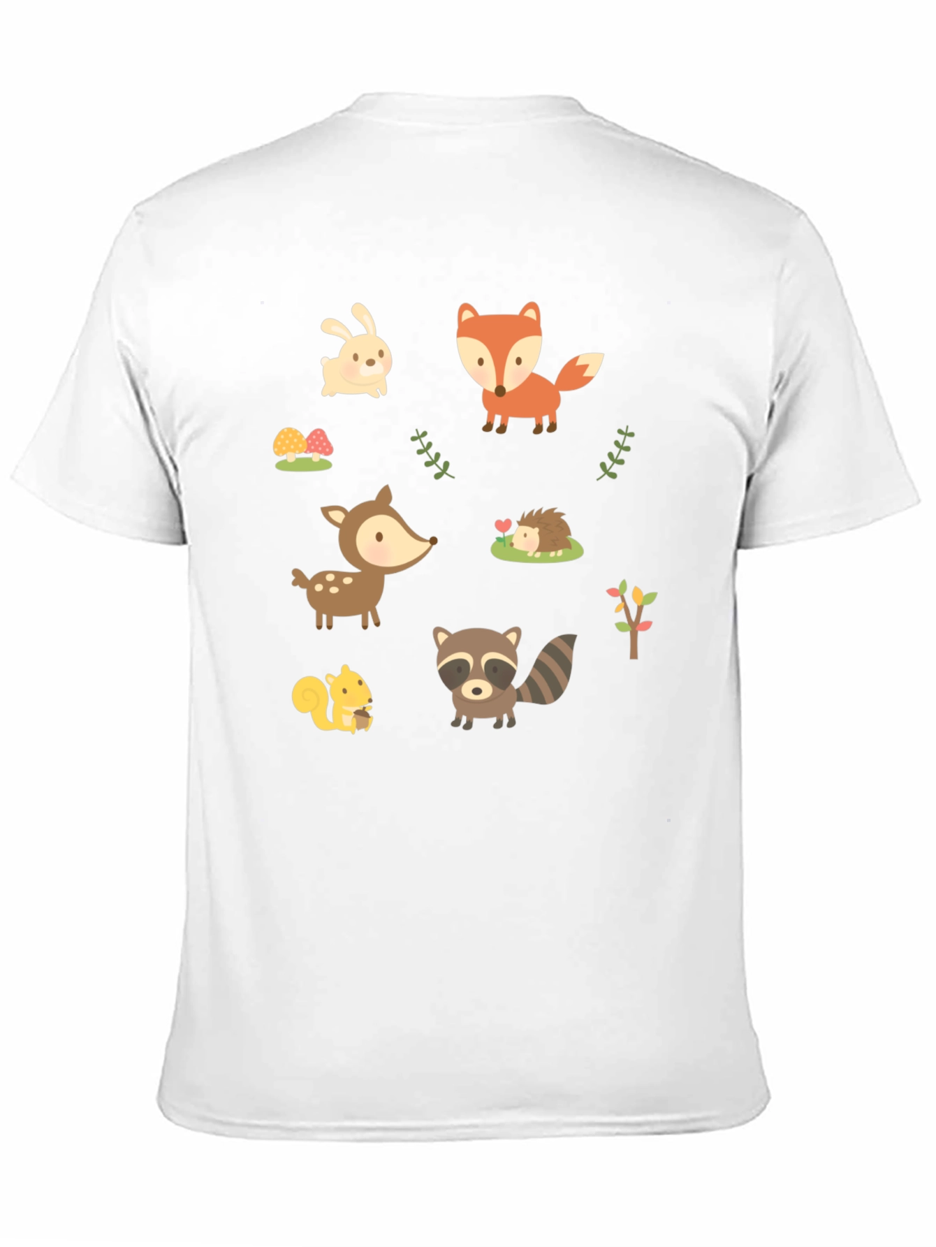 Black Cute Woodland Animal Print Black T-Shirt view 11