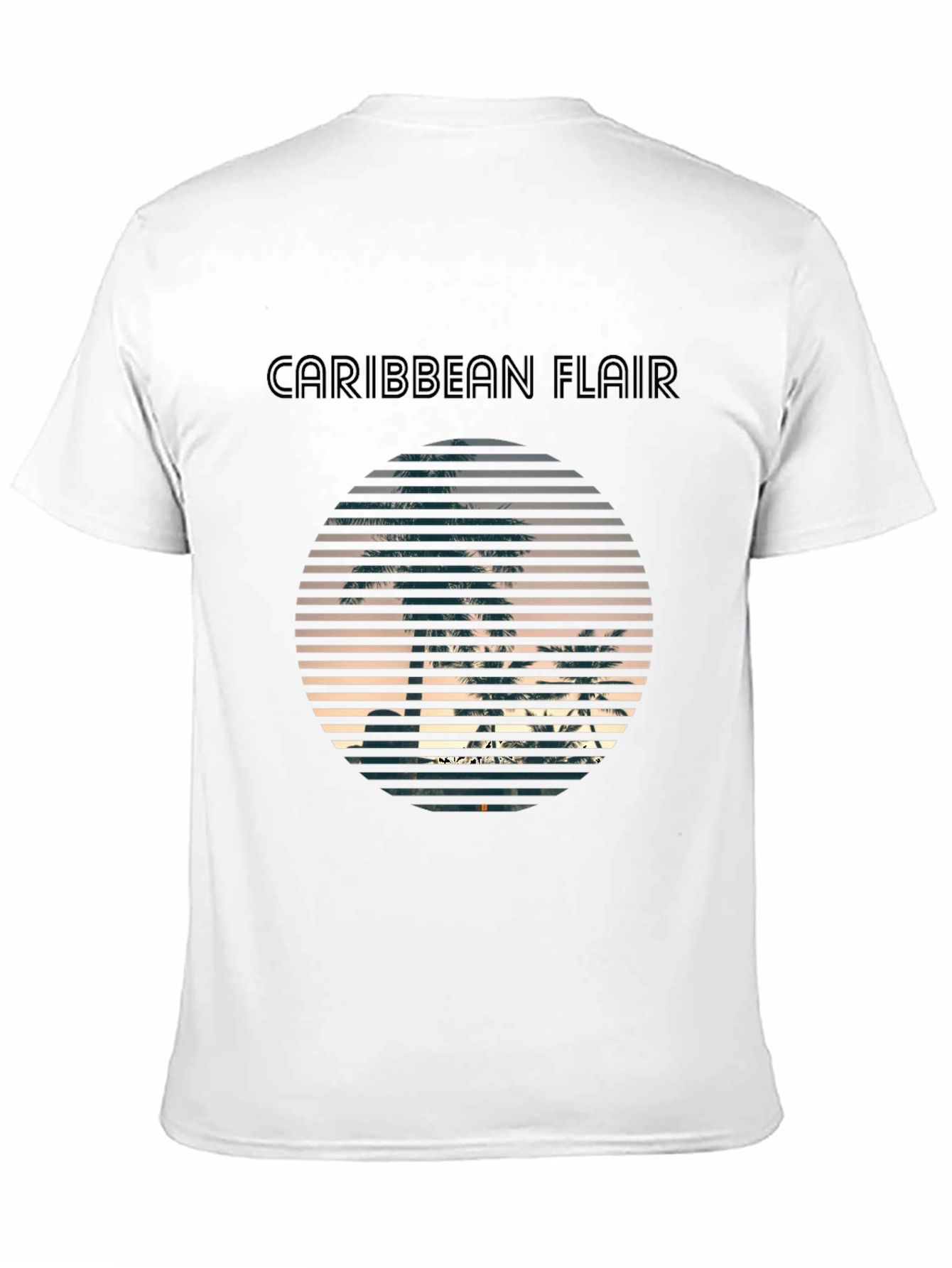 Black Caribbean Flair Black T-Shirt with Palm Tree Sunset Graphic view 11