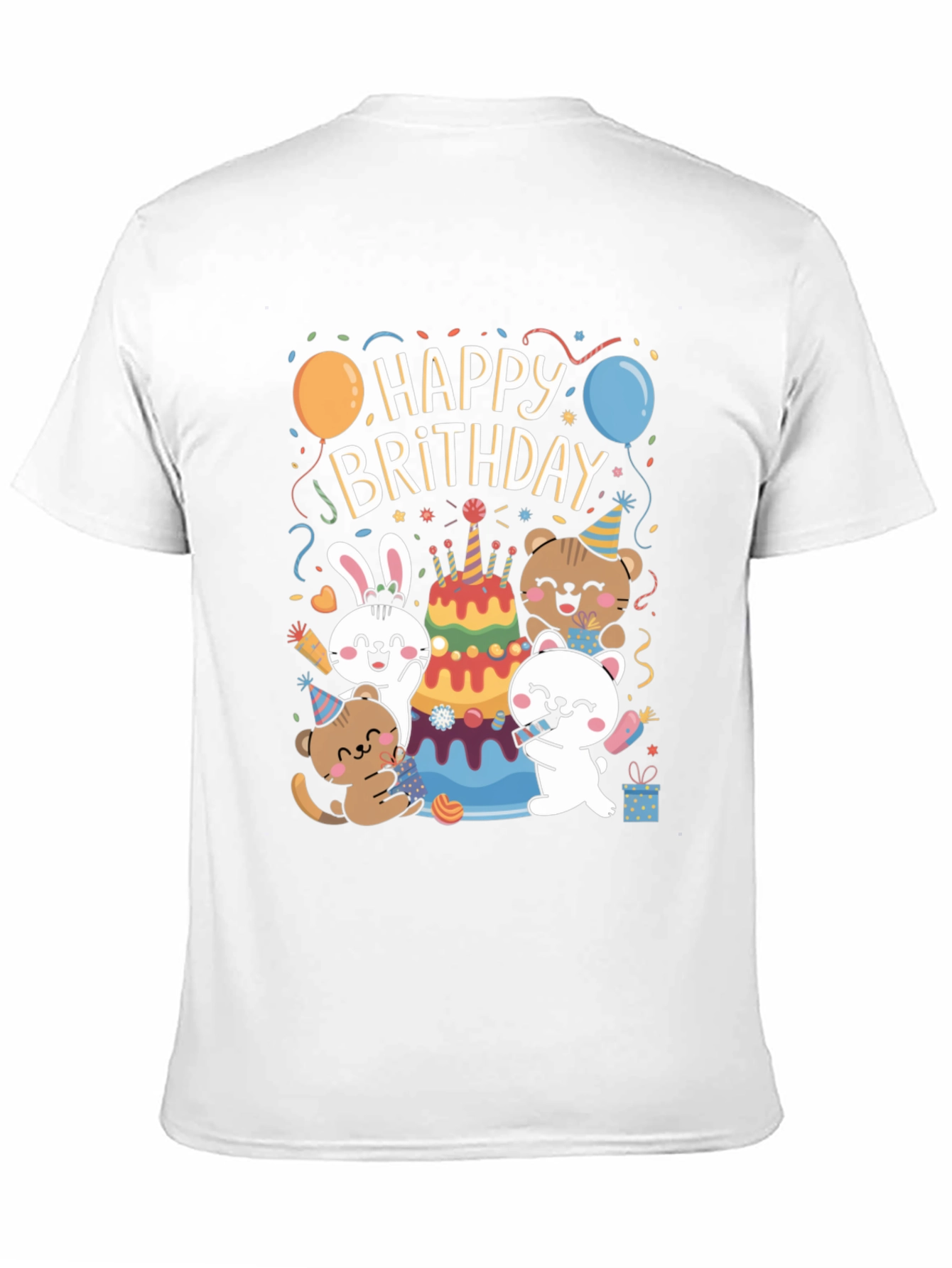 Black Happy Brithday T-Shirt With Cute Animal Graphics view 11