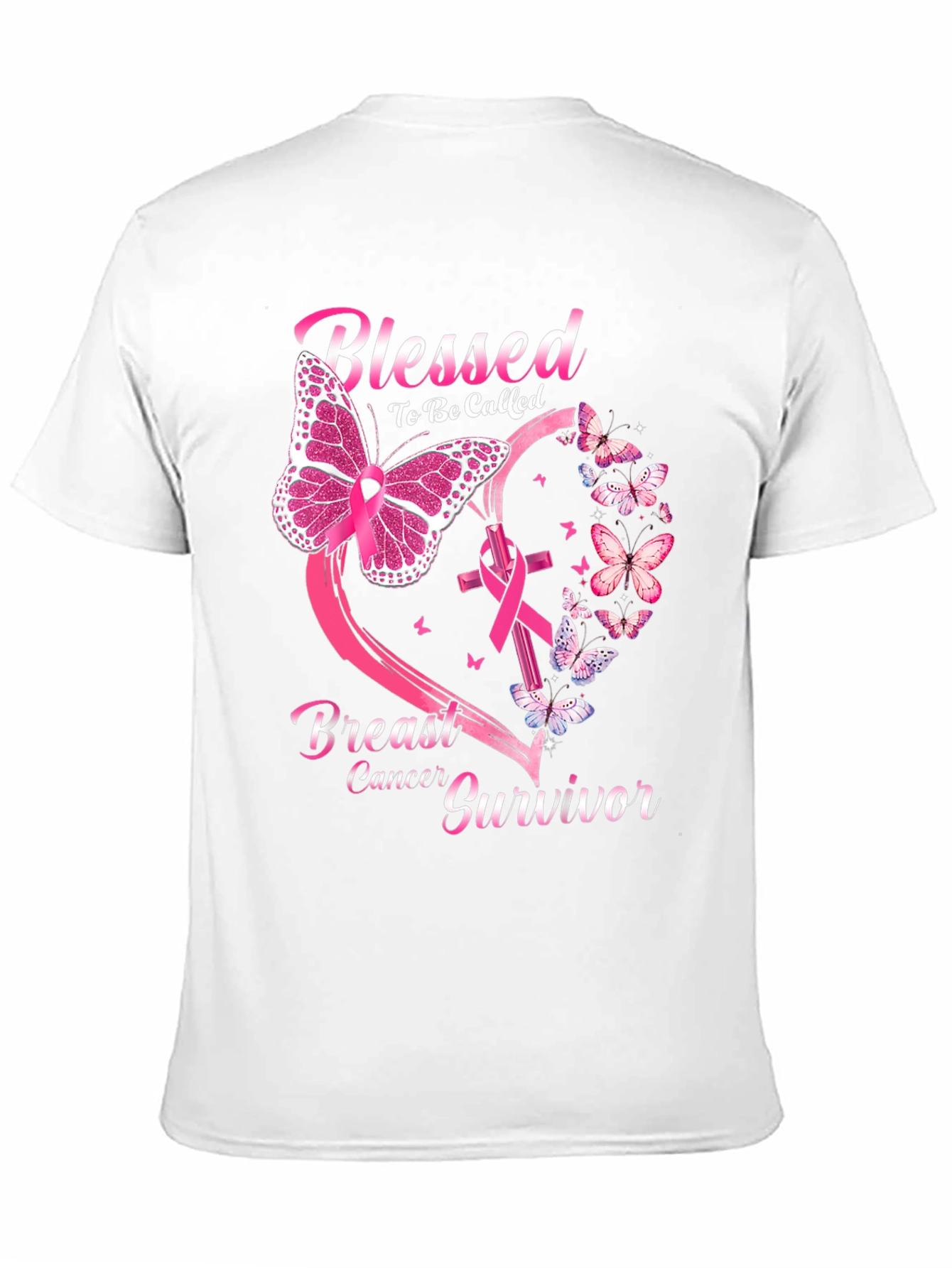 Black Breast Cancer Survivor Butterfly T-Shirt view 11
