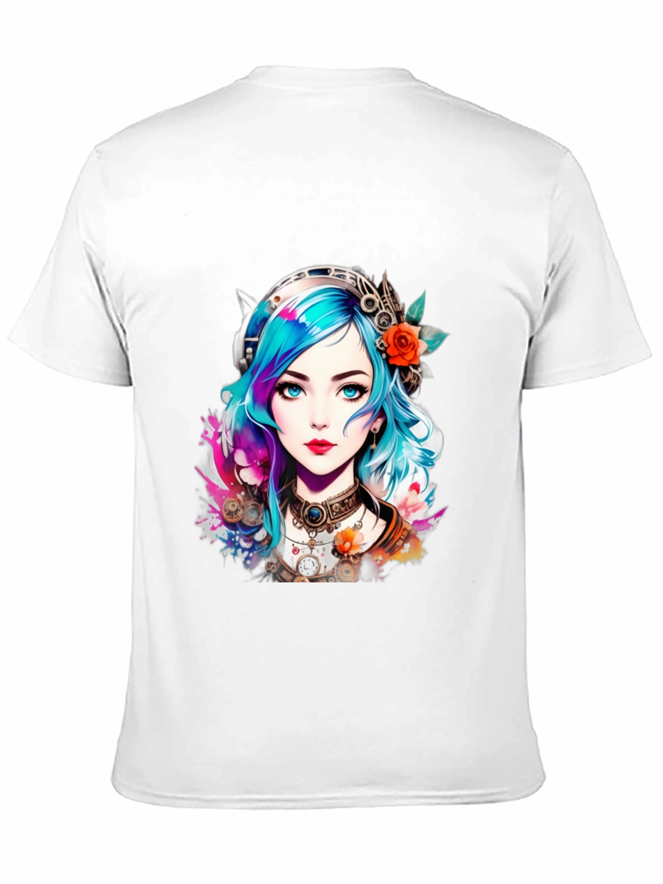 Black Steampunk Anime Girl Graphic Tee view 11