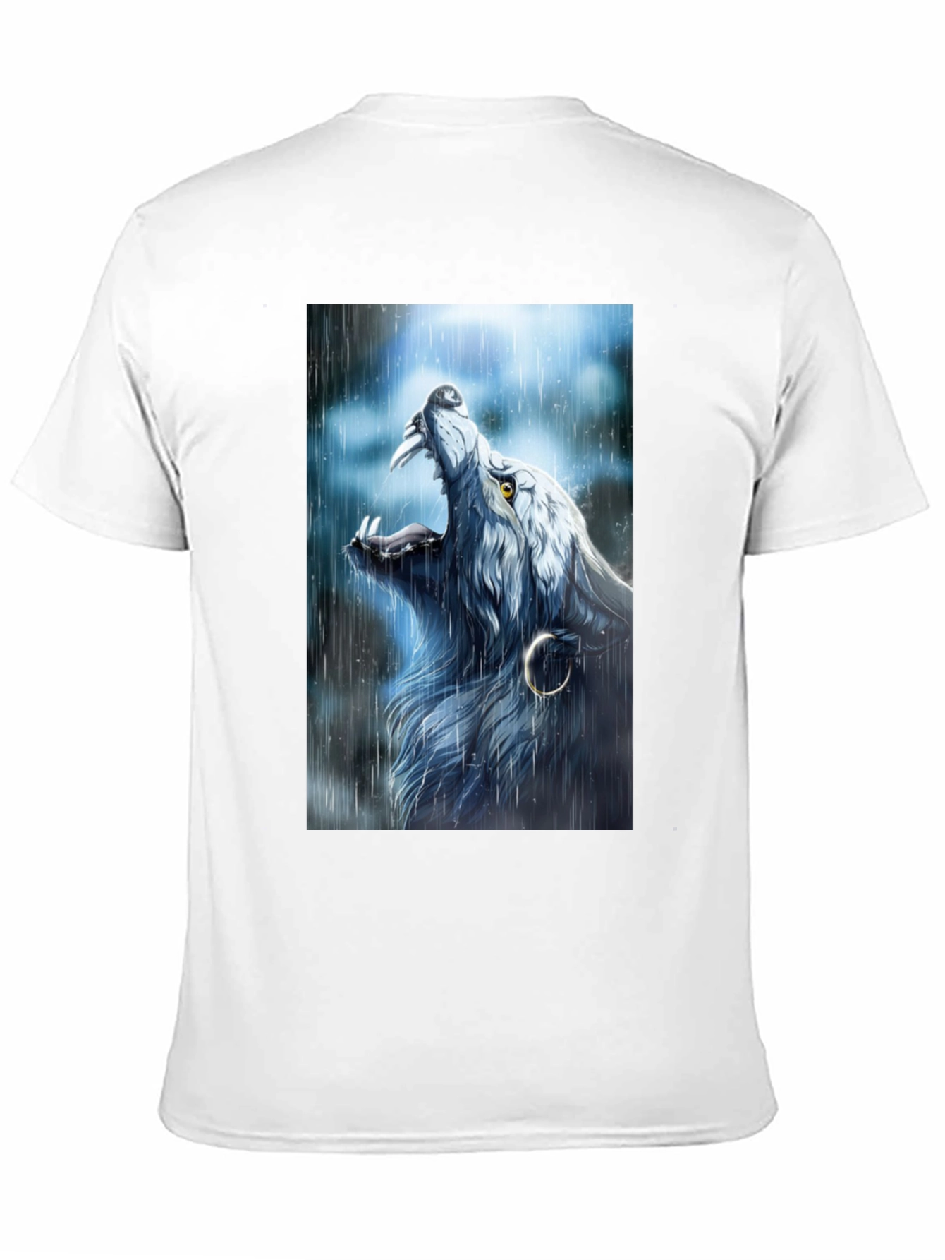 Black Wolf Howling in Rain Graphic Black T-Shirt view 11