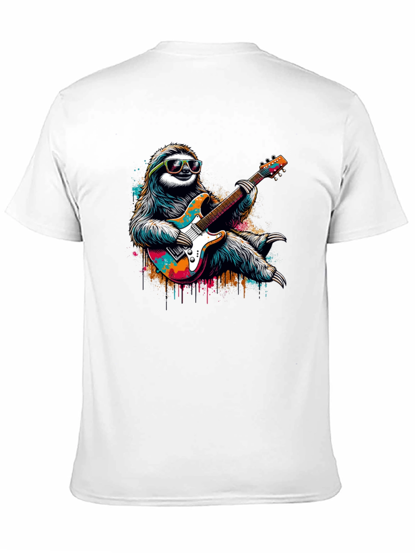 Black Cool Sloth Guitar Player Graphic Tee - Black view 11