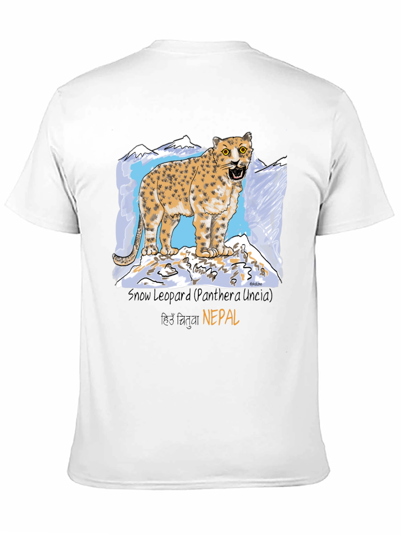 Black Snow Leopard Graphic Tee - Nepal Wildlife Shirt view 11