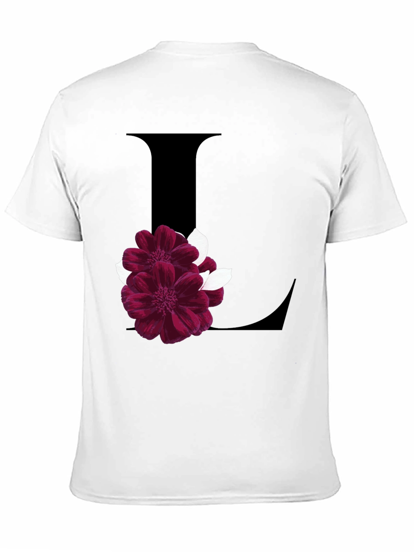 Black Floral Letter L Black T-Shirt view 11