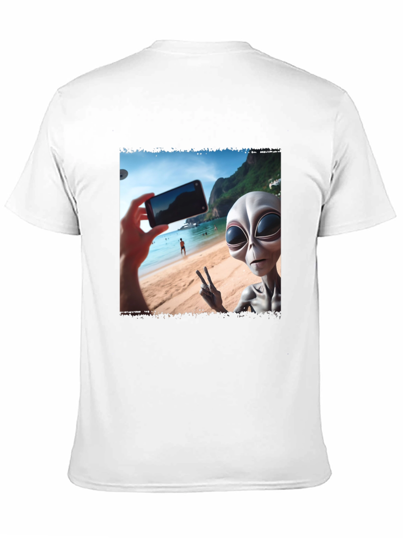 Black Alien Selfie T-Shirt - Beach Vacation view 11