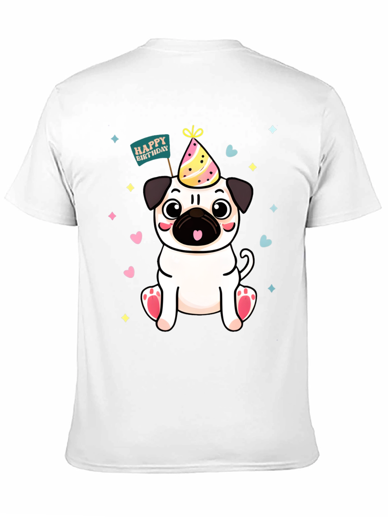 Black Cute Pug Birthday T-Shirt view 11