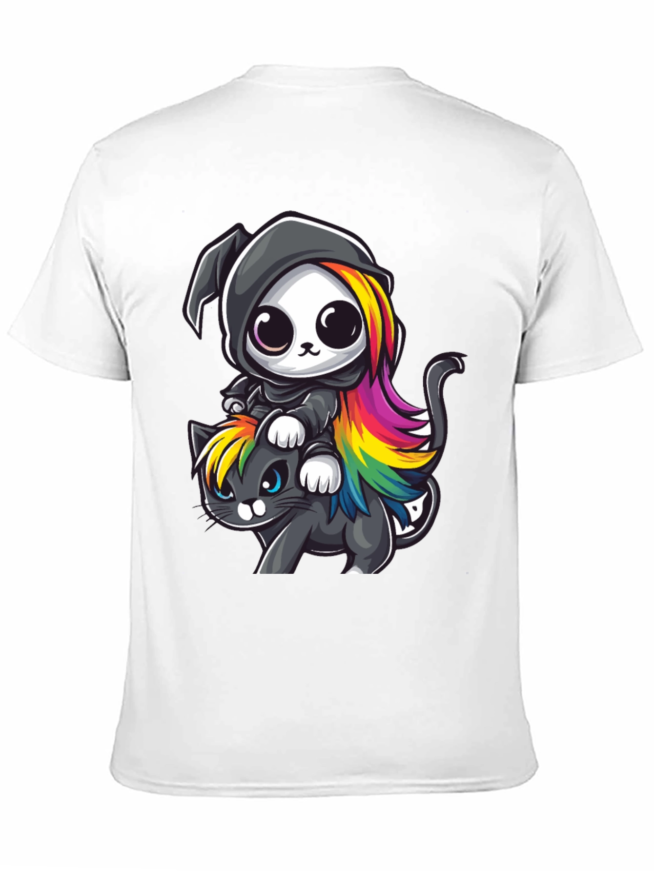 Black Cute Grim Reaper Cat Ride T-Shirt view 11