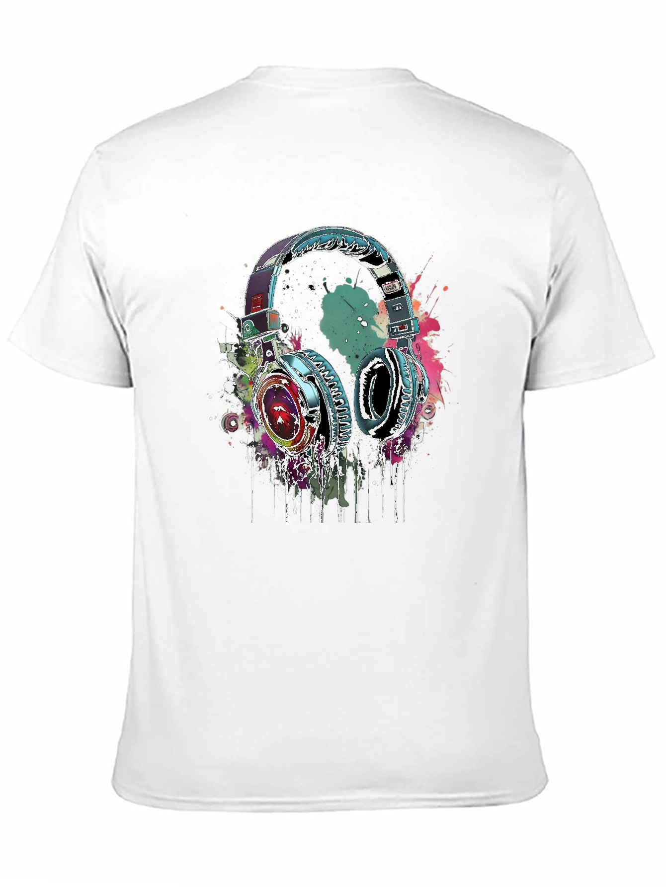 Black Vibrant Headphones Graphic Black T-Shirt view 11