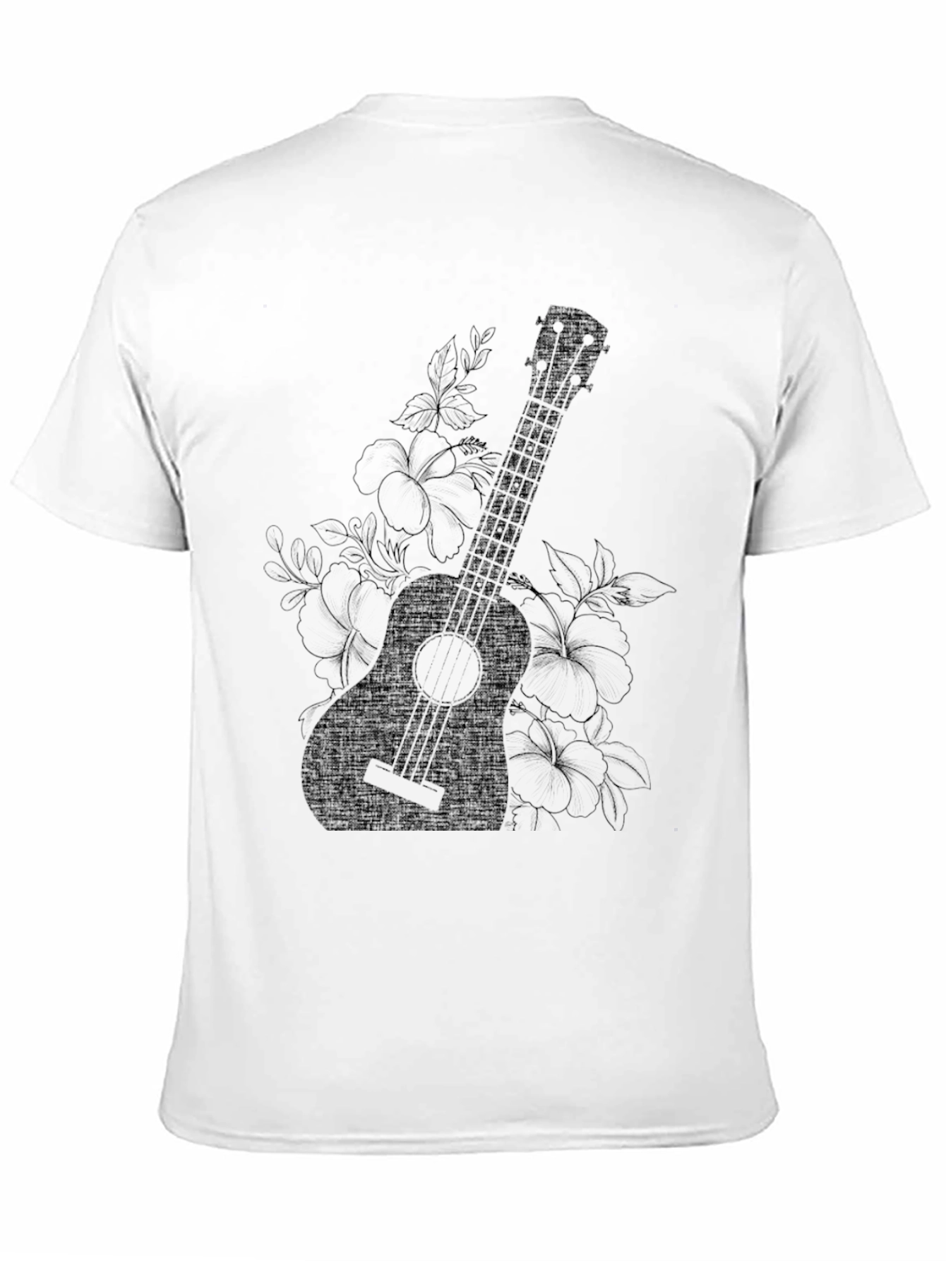 Black Floral Ukulele Graphic Tee - Black Comfort Fit T-Shirt view 11