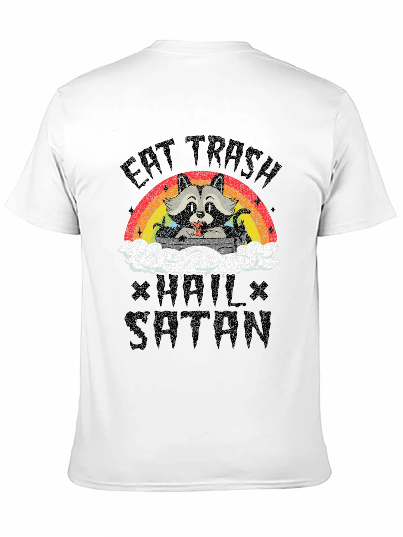Black Eat Trash Hail Satan Funny Raccoon Graphic T-Shirt view 11