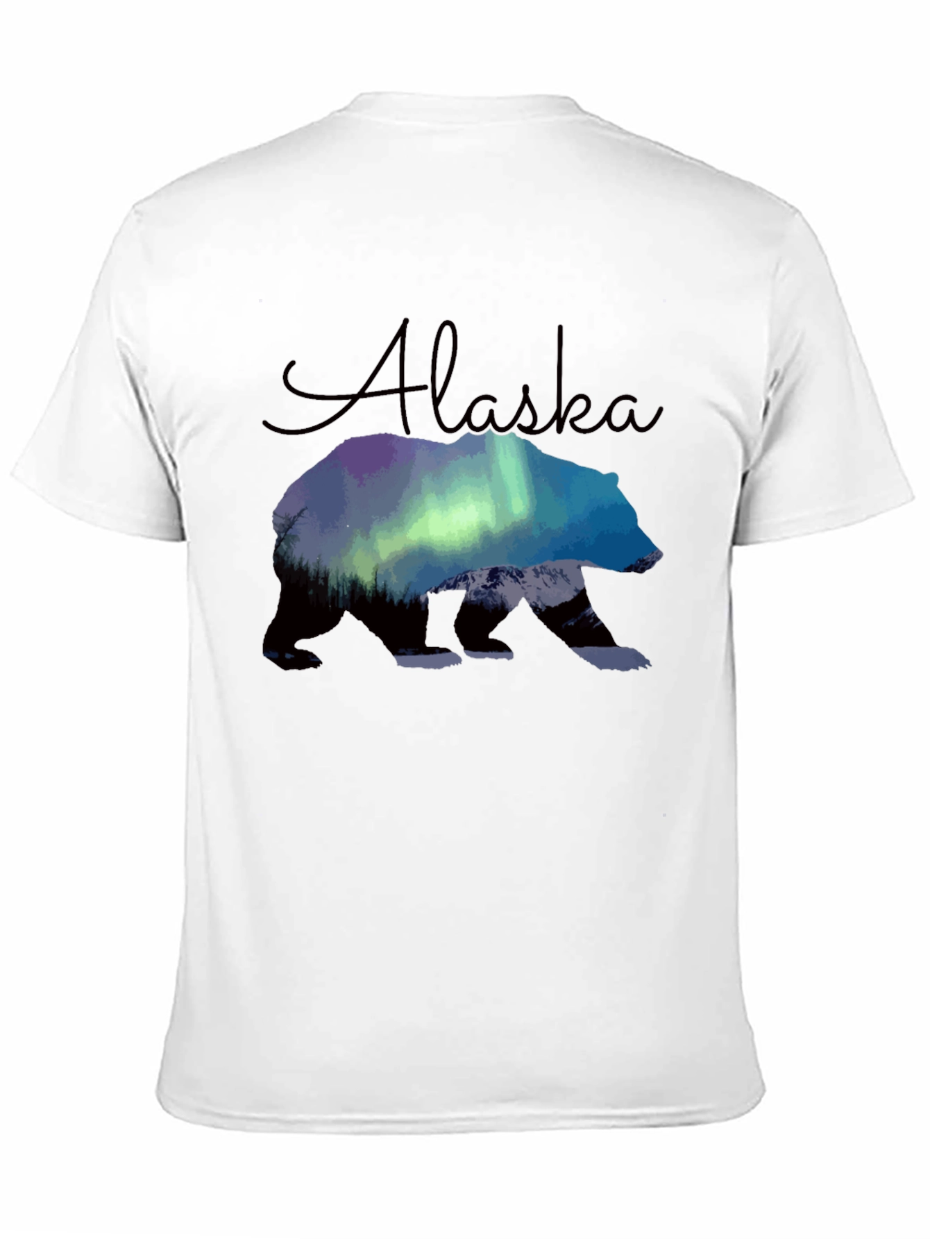 Black Alaska Bear Northern Lights Graphic T-Shirt view 11