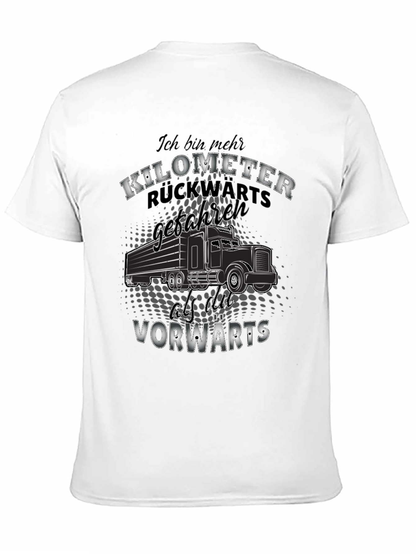 Black Kilometer Trucker Tee - German Humor T-Shirt view 11