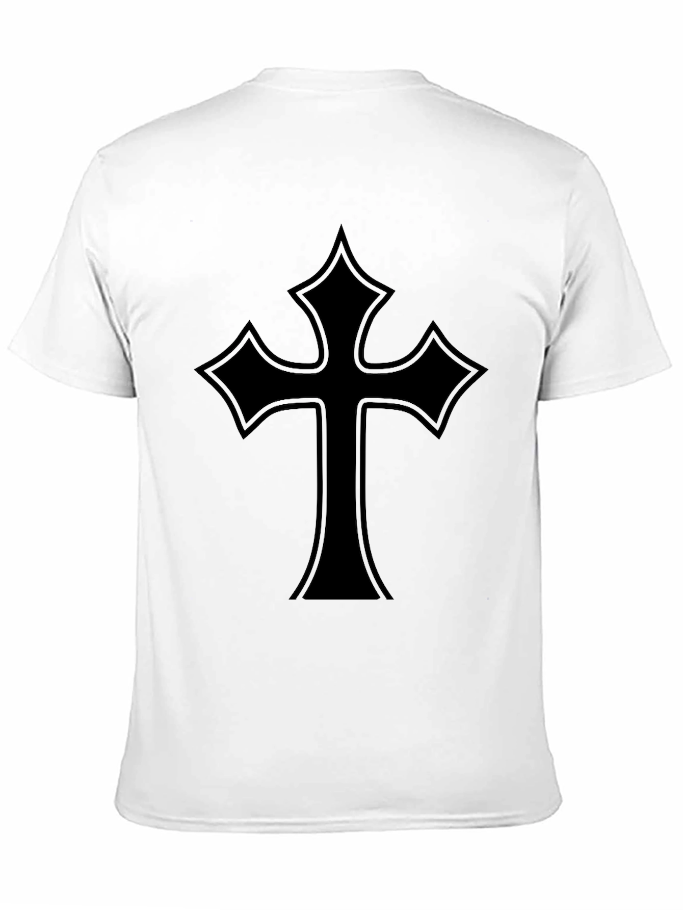 Black Men's Black T-Shirt with Gothic Cross Design view 11